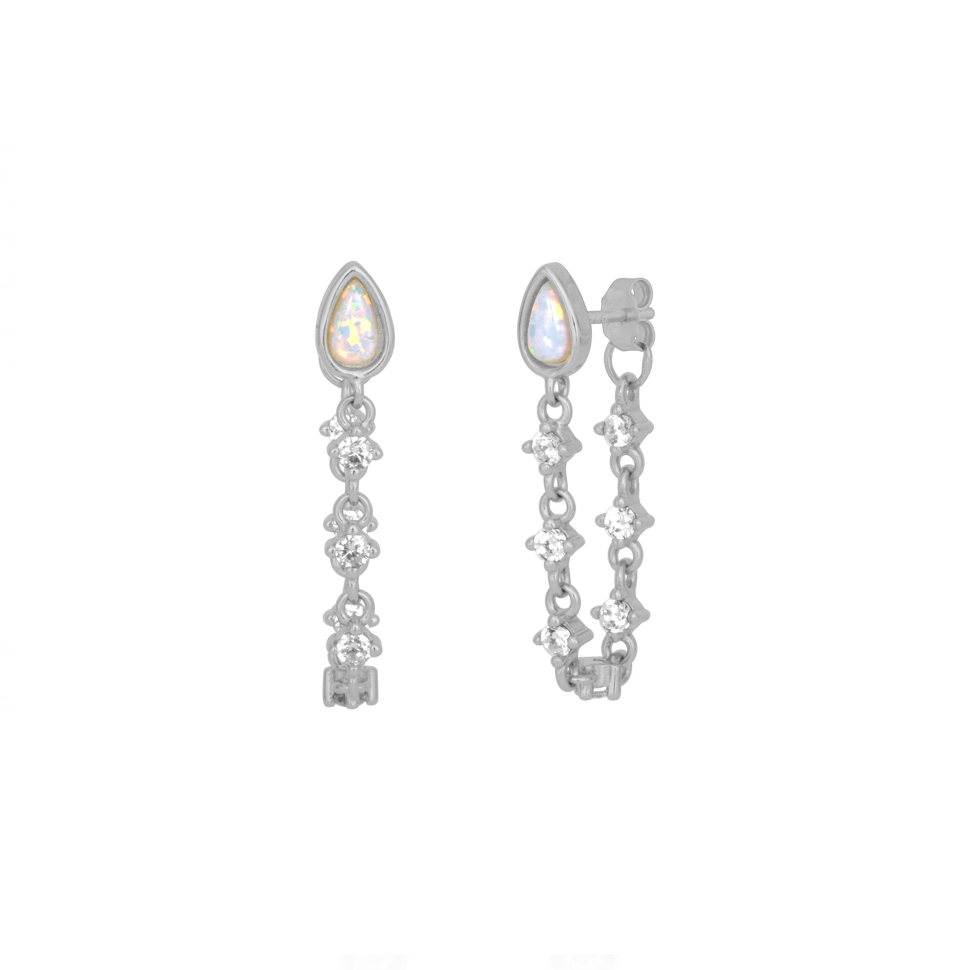 Etta Opal Chain Earrings Silver