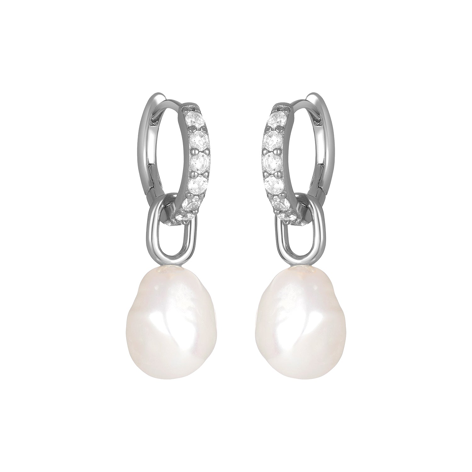 Juliette Clear Pearl Huggies Silver