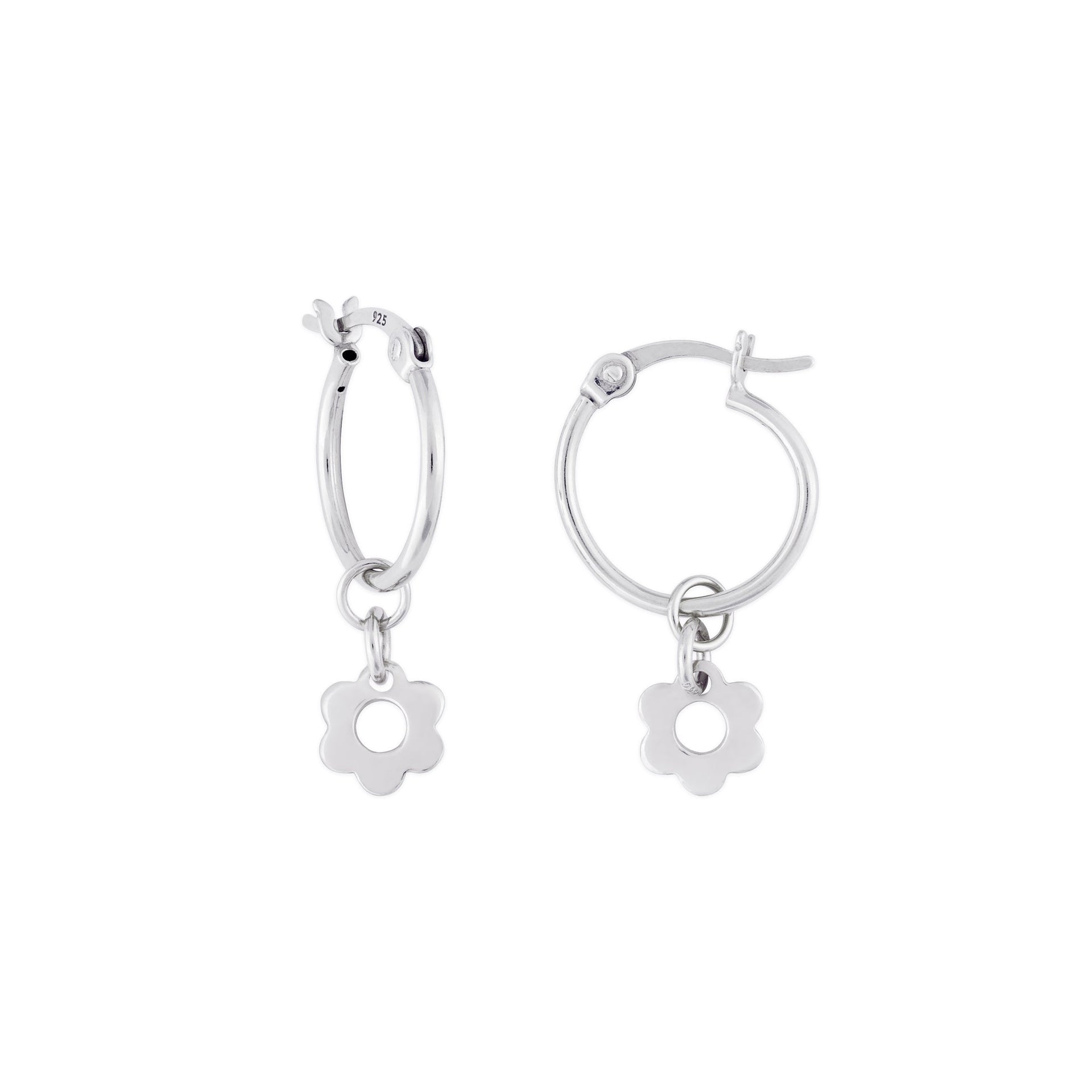 Kaia Hoop Earrings Silver Flower