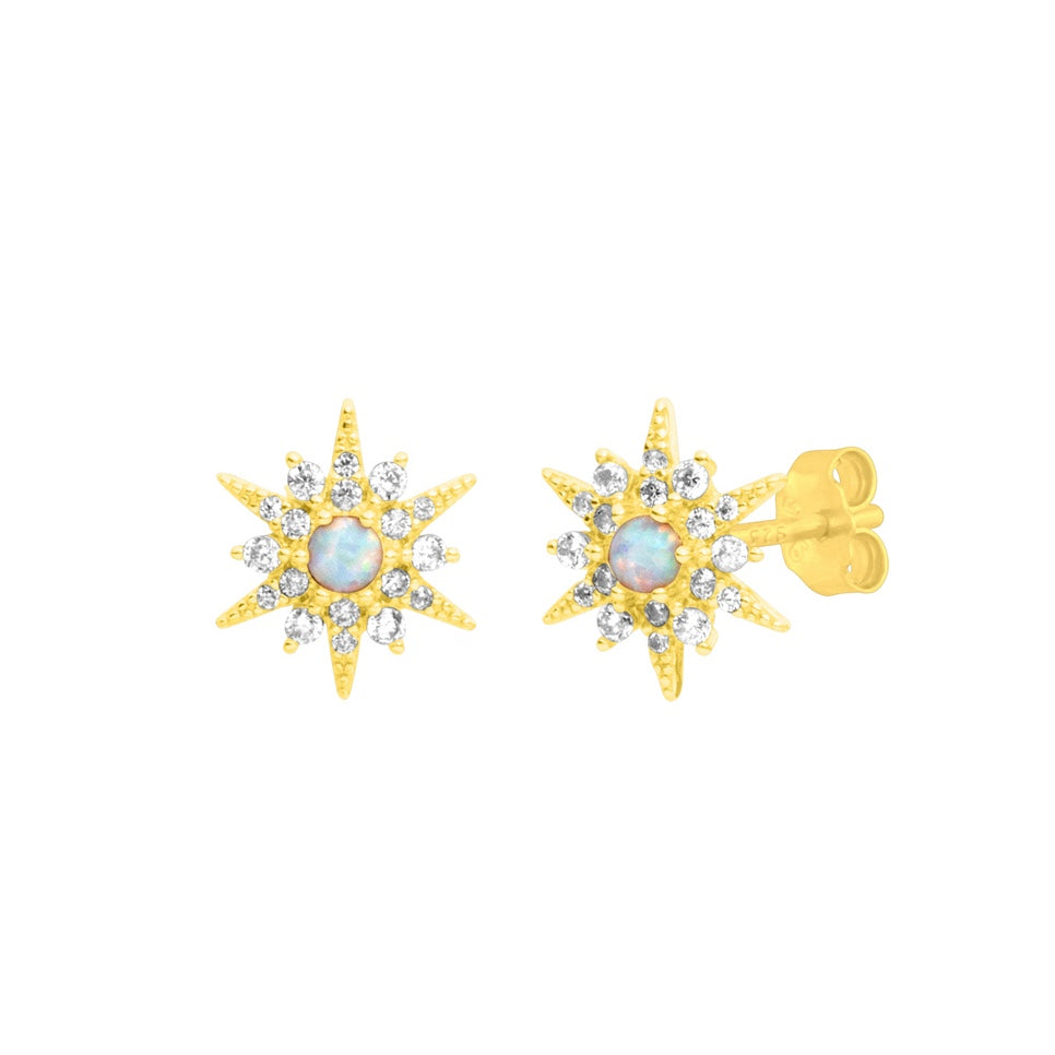 Opal Starburst Studs Gold