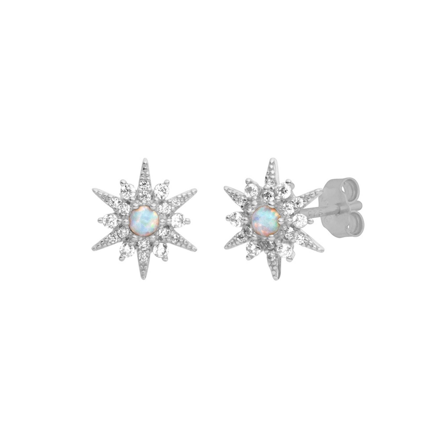 Opal Starburst Studs Silver