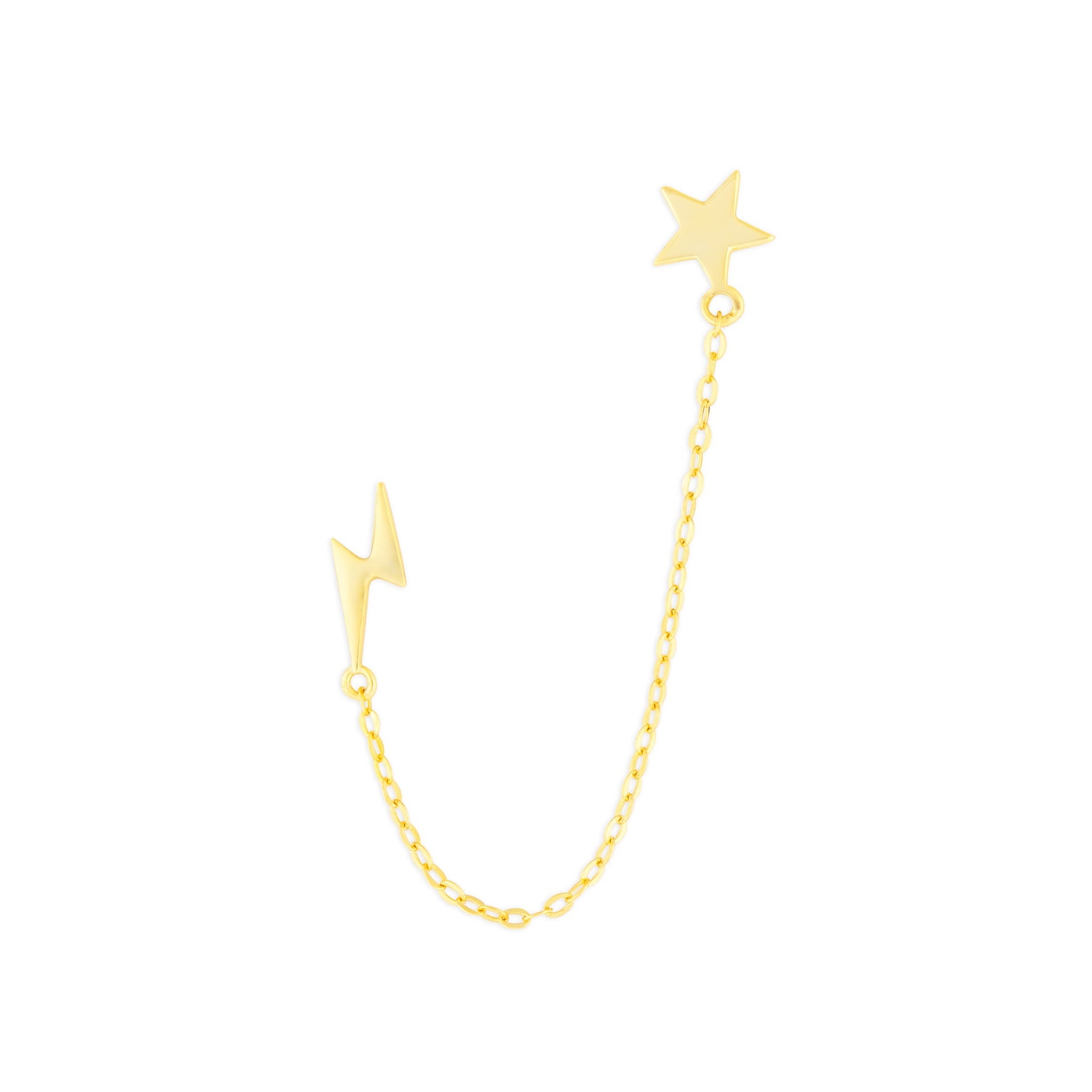 Star & Lightning Chain Studs Gold