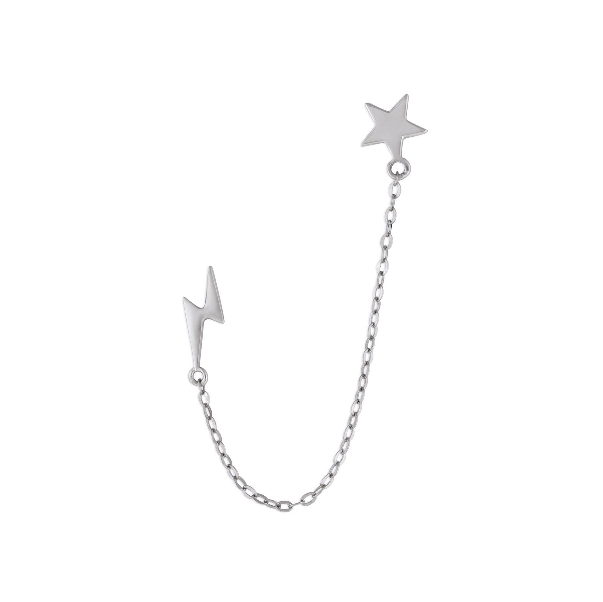 Star & Lightning Chain Studs Silver