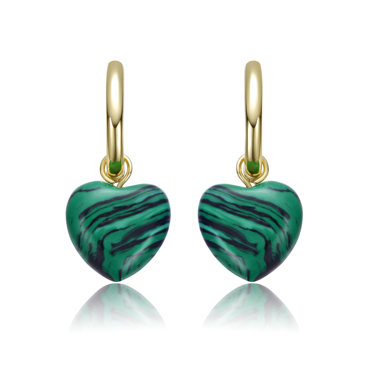 Isabelle Malachite Puffed Heart Couture Dangle Earrings
