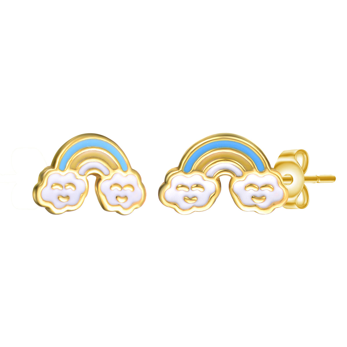 Melanie Colorful Rainbow Enamel & Friendly Cloud Stud Earrings