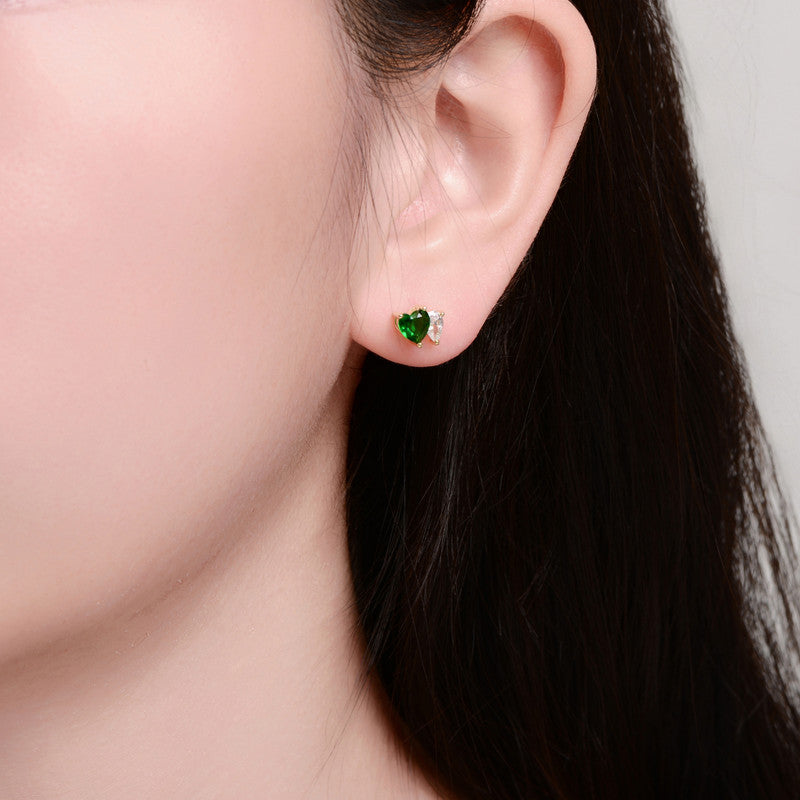 Jade Gold Heart Stud Earrings