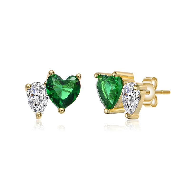 Jade Gold Heart Stud Earrings