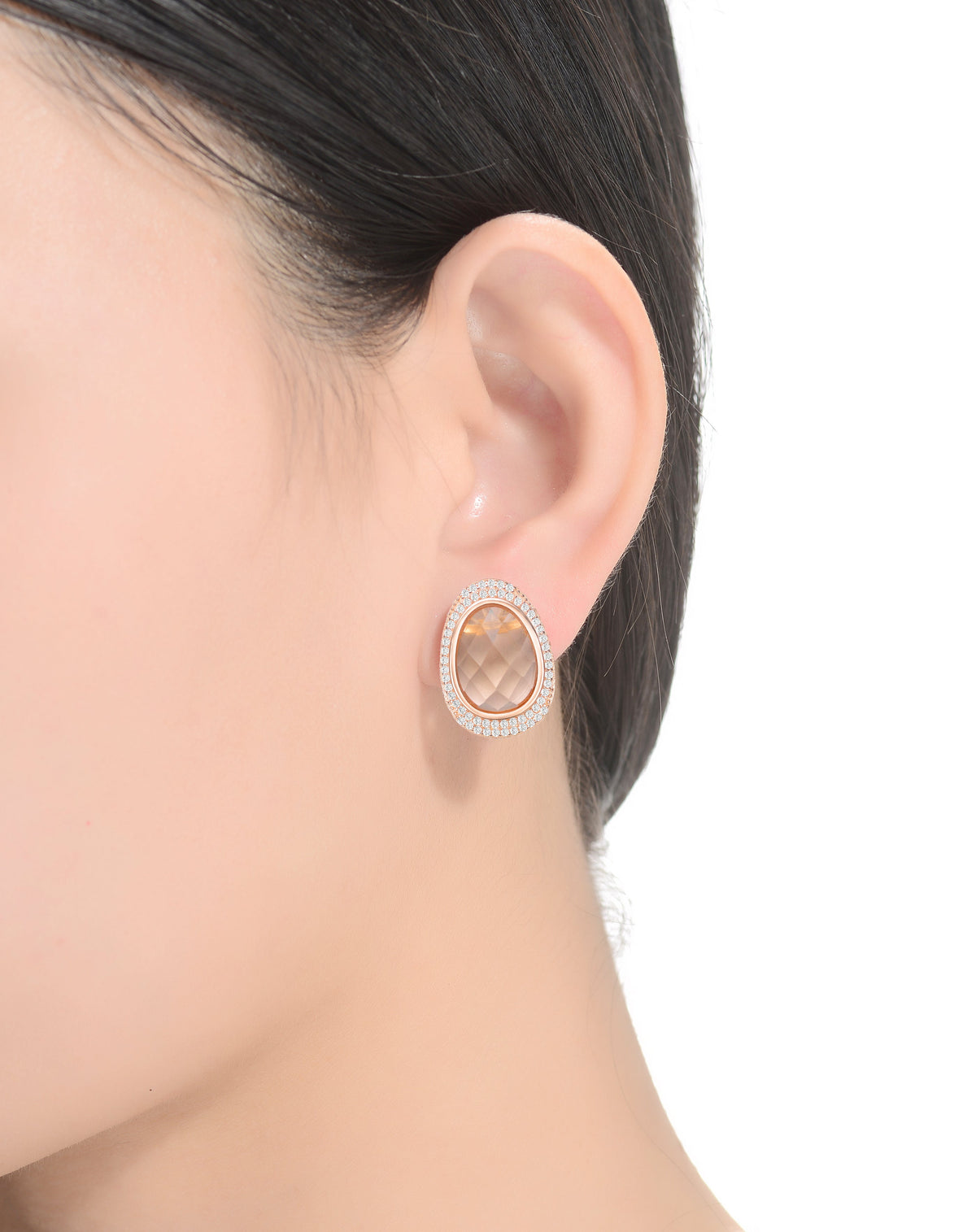 Yvonne Light Peach Oval Shaped Stud Earrings