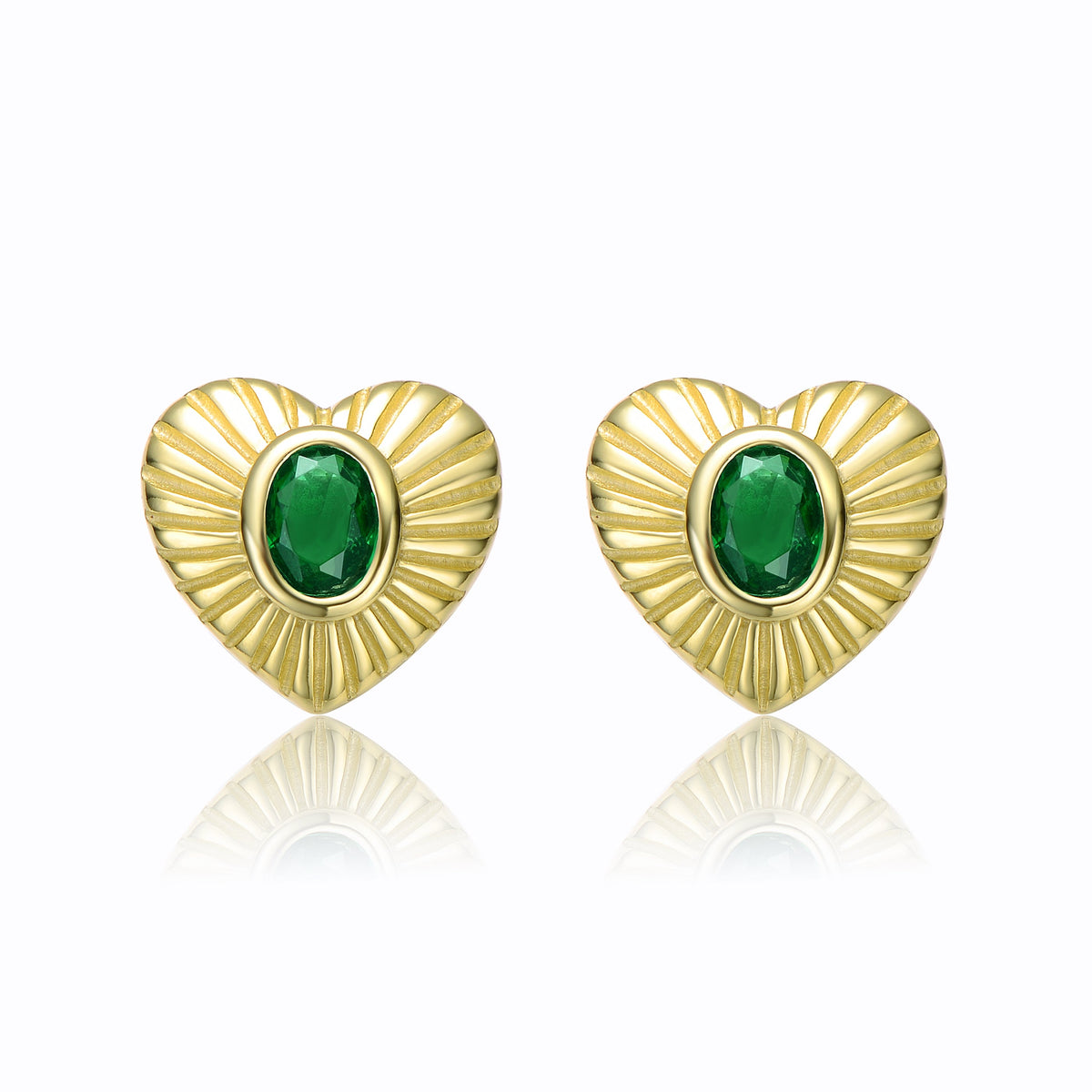 Coeur Sunray Green Heart Stud Earrings