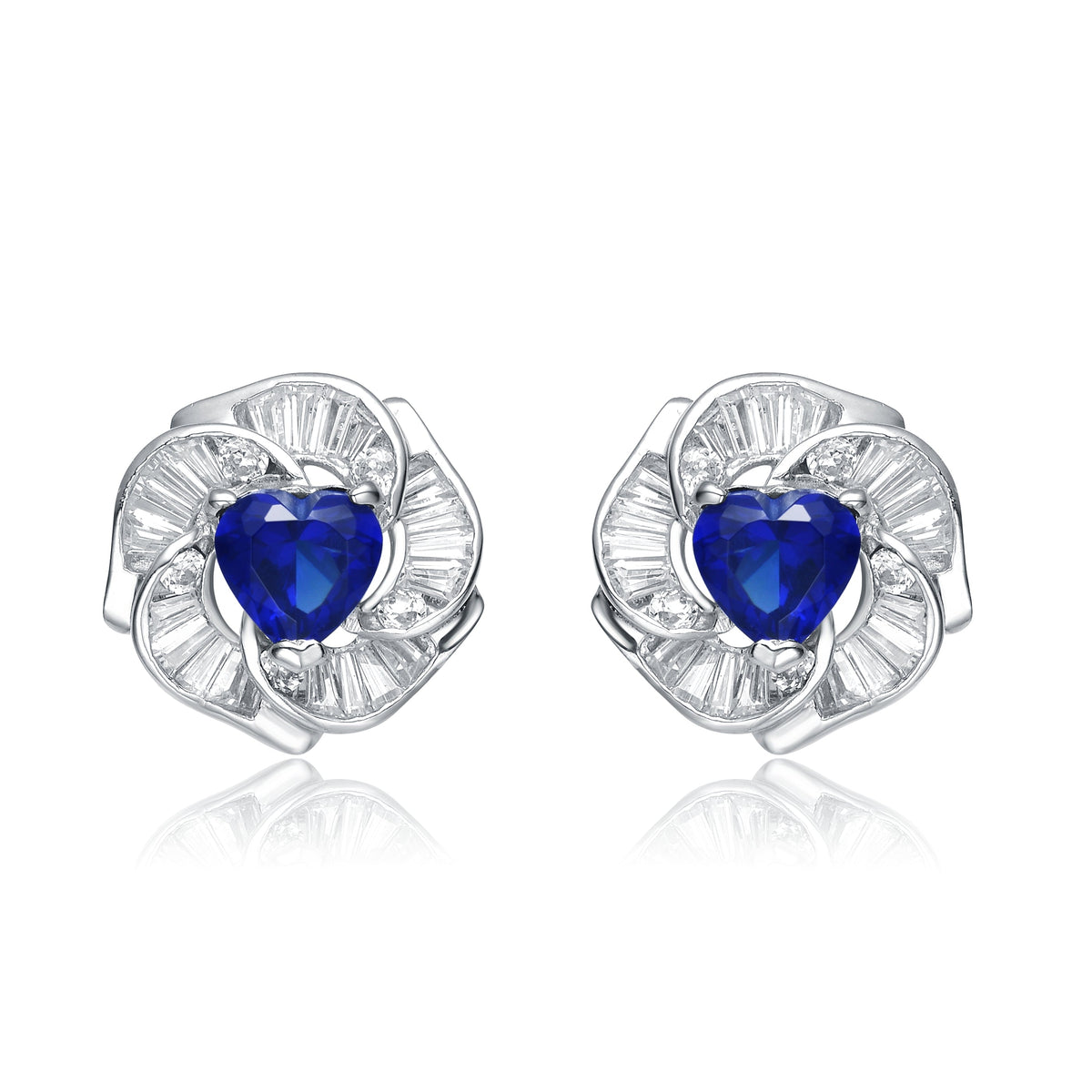 Coralie Blue Solatire Flower Couture Stud Earrings