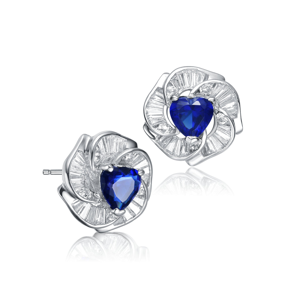 Coralie Blue Solatire Flower Couture Stud Earrings