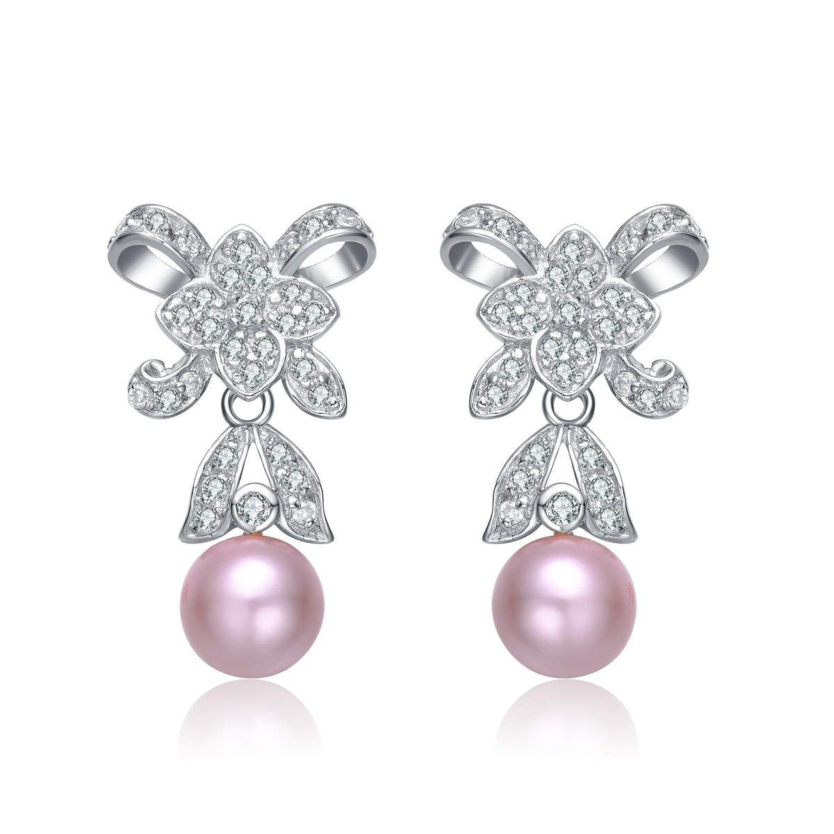 Antoinette Bow and Flower Pink Earrings