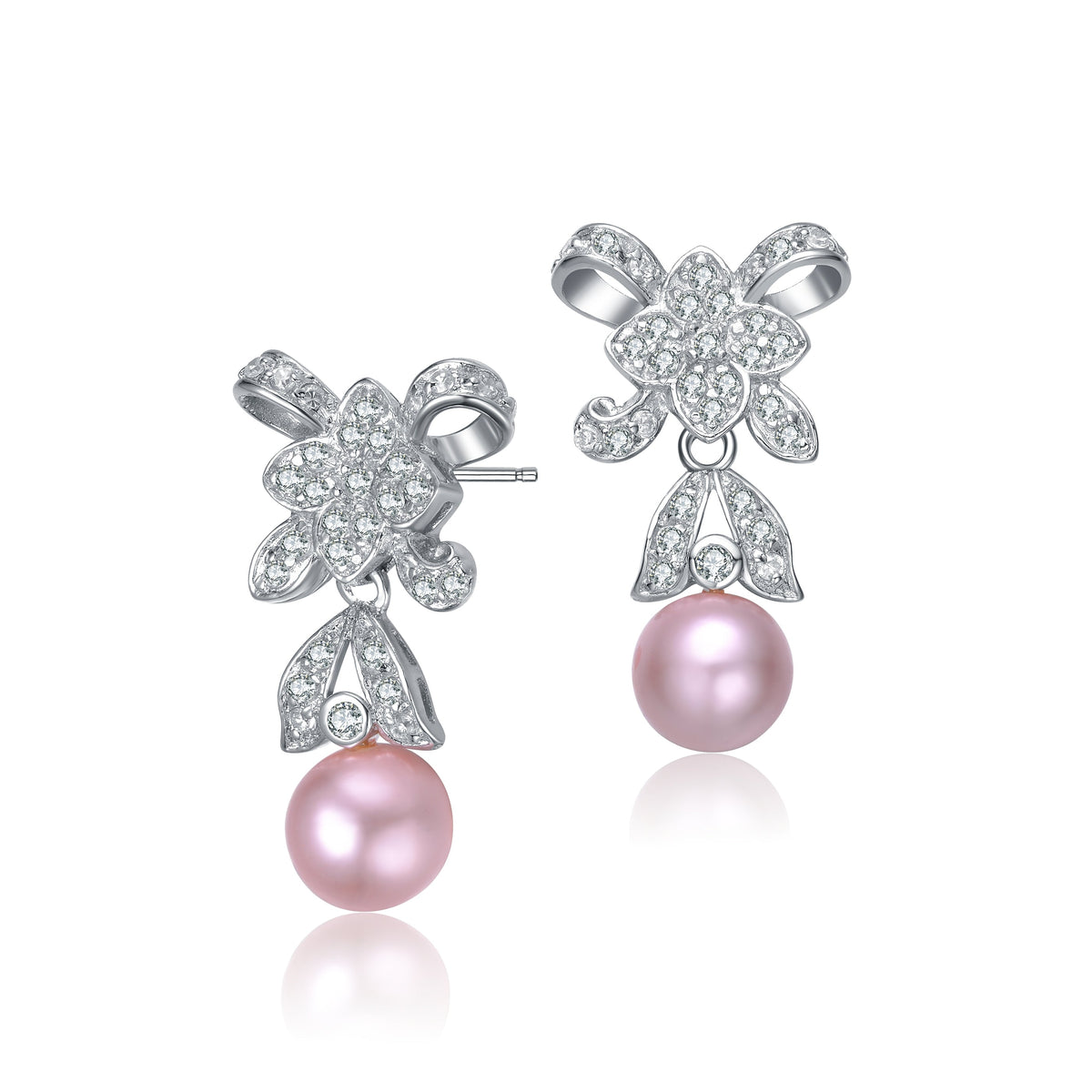 Antoinette Bow and Flower Pink Earrings