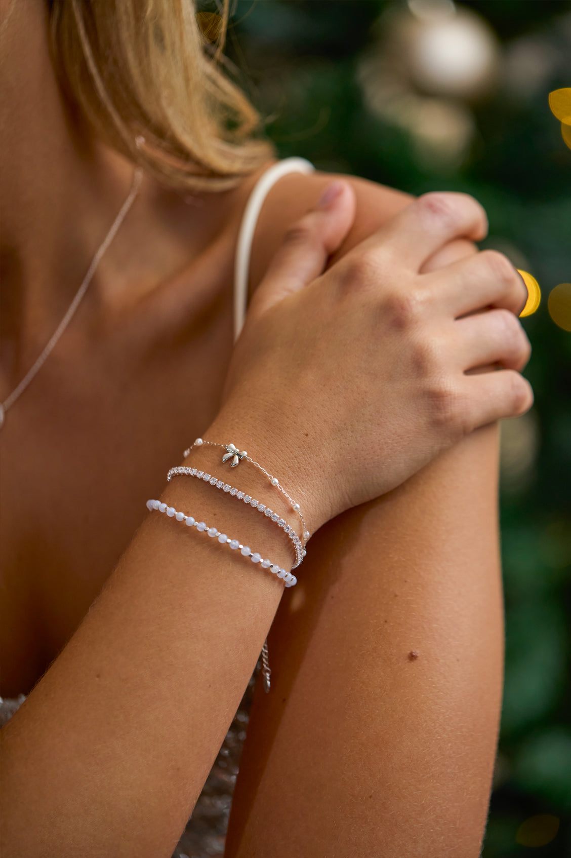 Pearl Bow Beaded Chain Bracelet