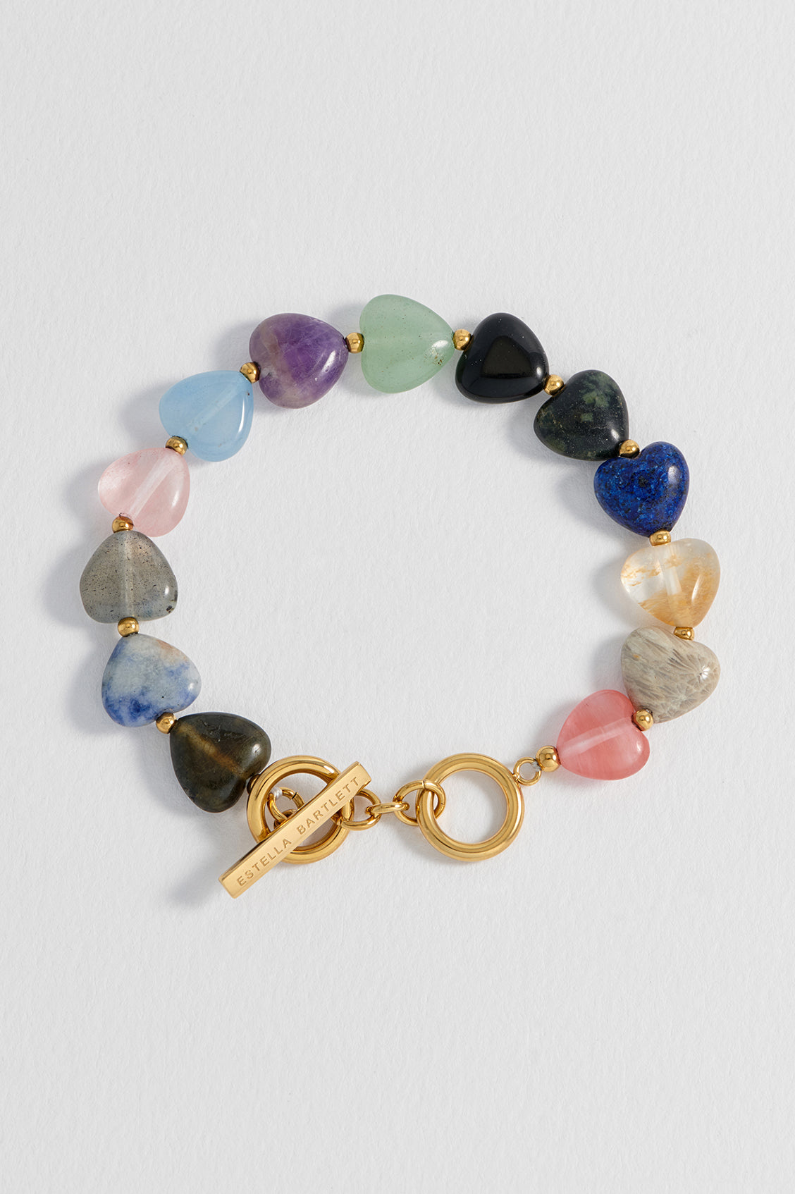 Multi-Gemstone Heart T-Bar Bracelet