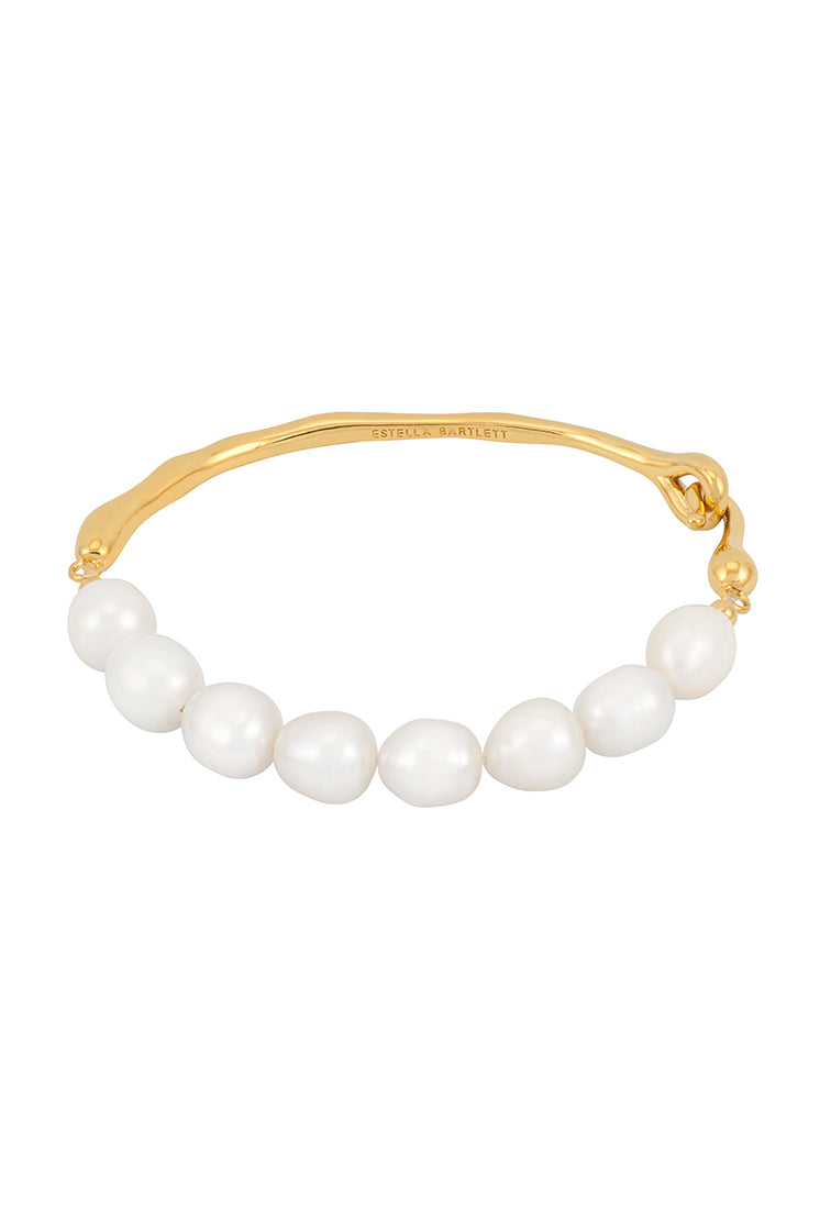 Molten Gold and Baroque Pearl Bangle Bracelet