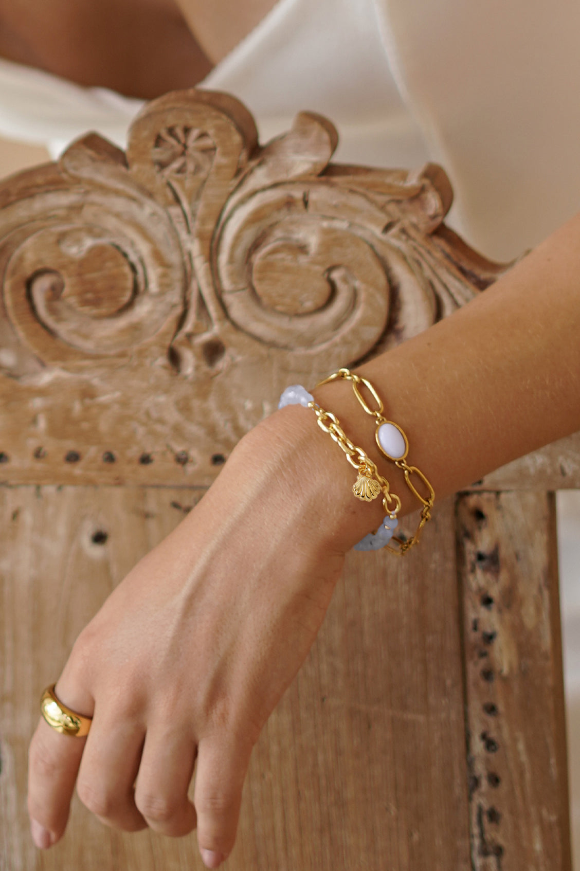 Blue Gemstone Seashell Charm Bracelet