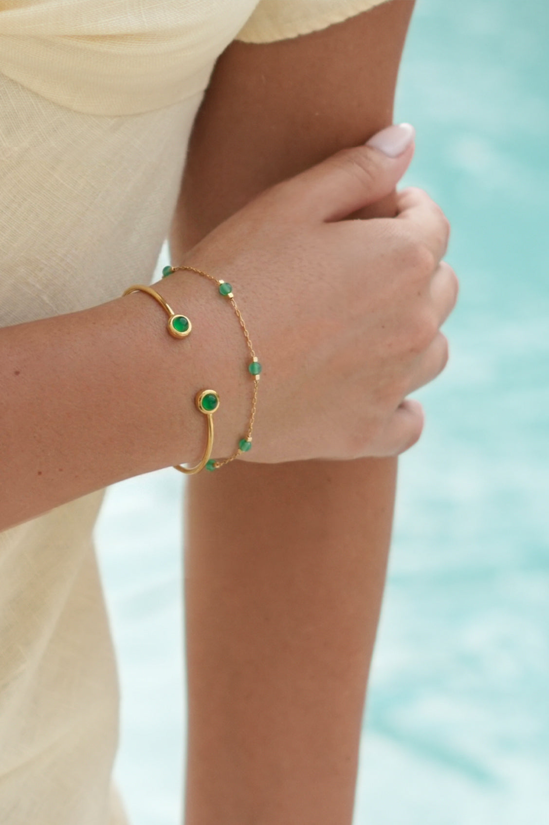 Wellness Green Agate Open Bangle