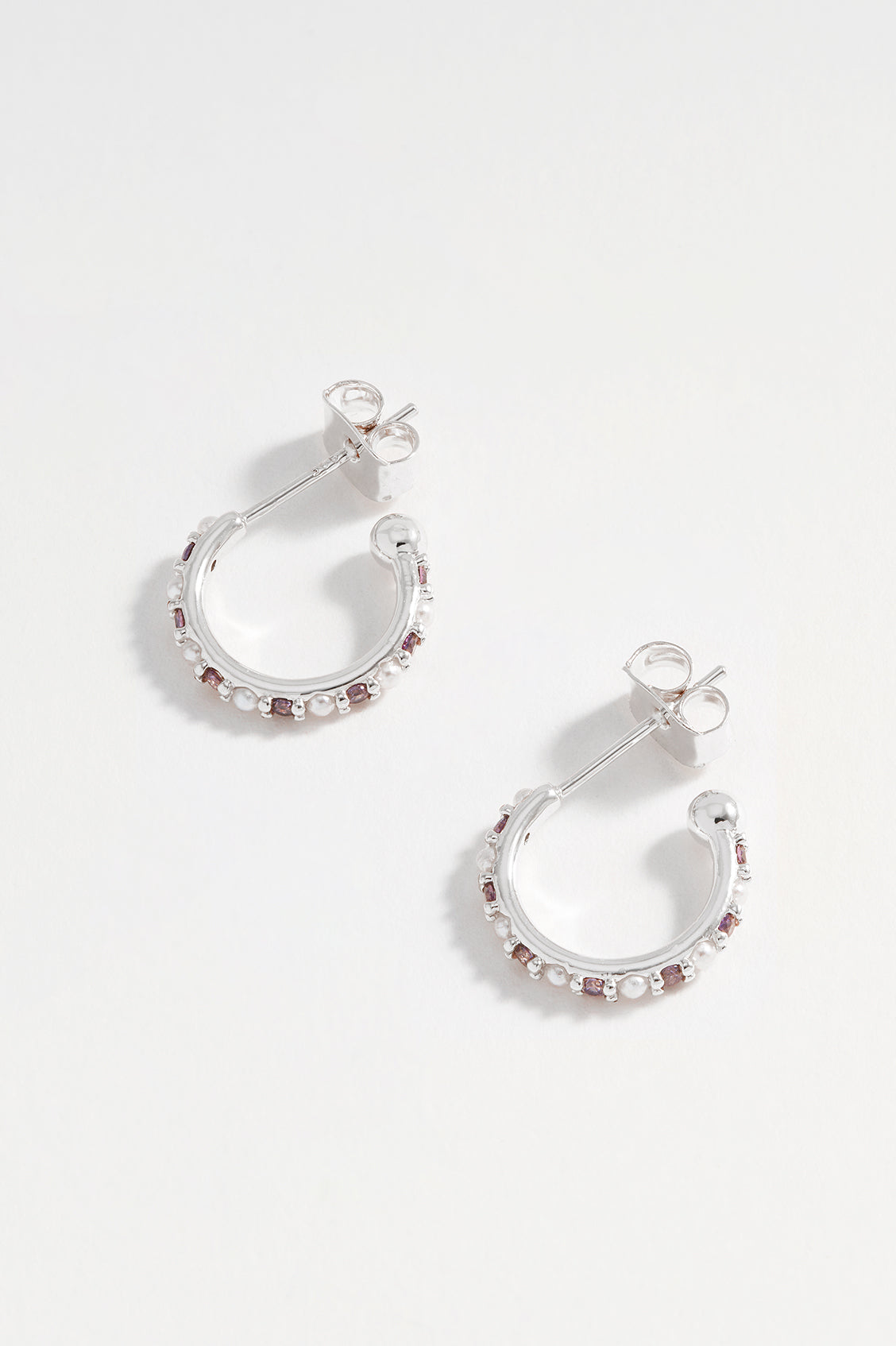 Pearl and Purple CZ Hoops