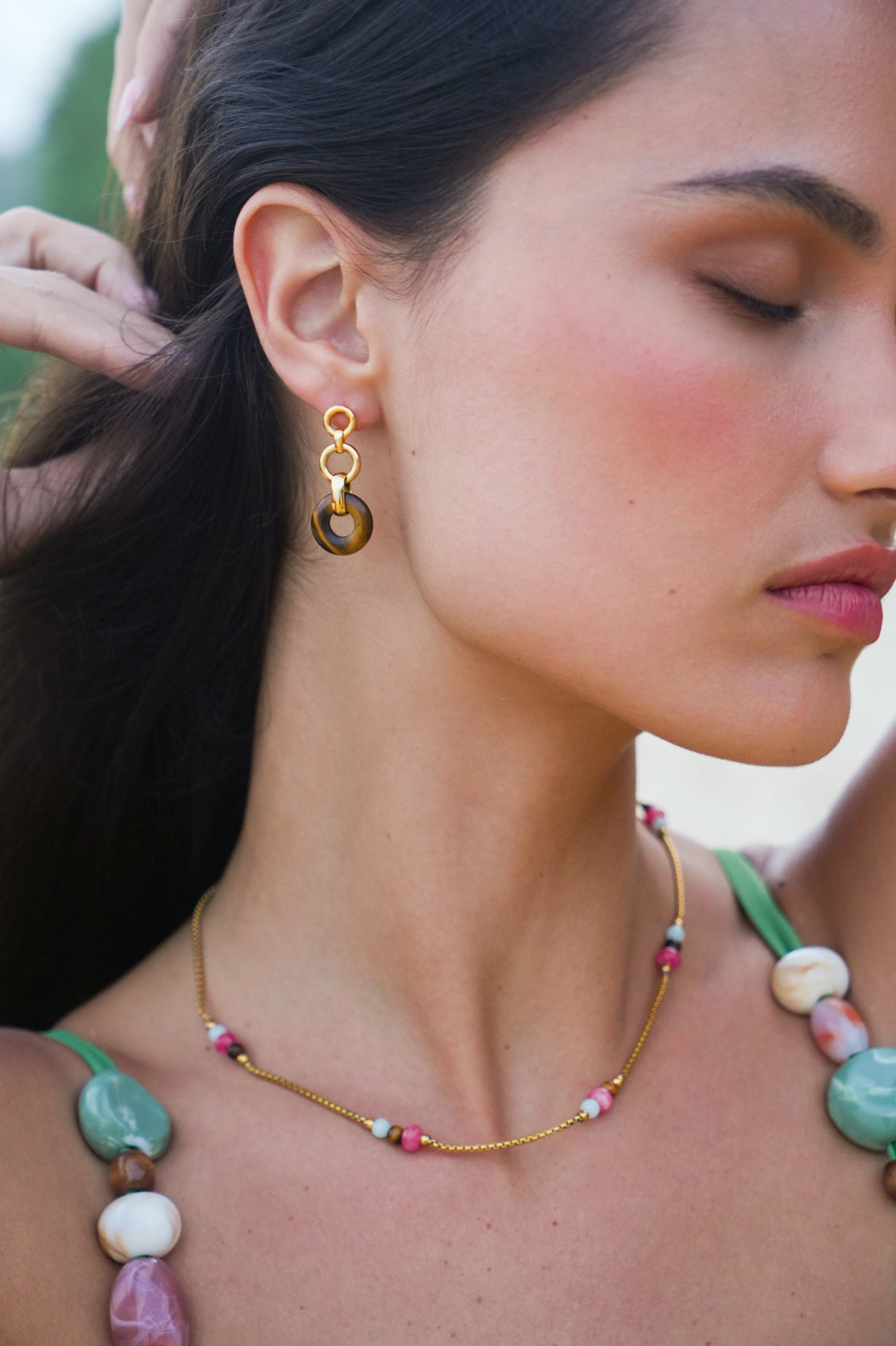 Tigers Eye Graduated Round Link Drop Earrings