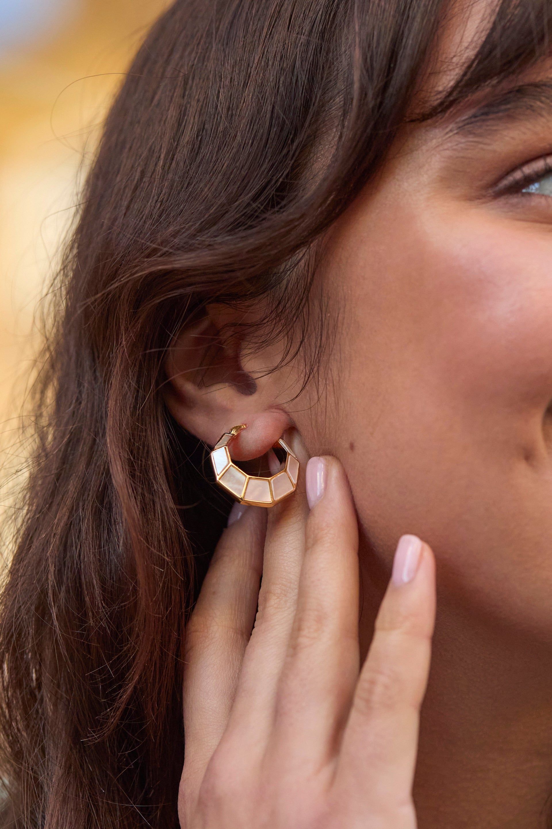 Pearl Octagon Hinge Hoop Earrings