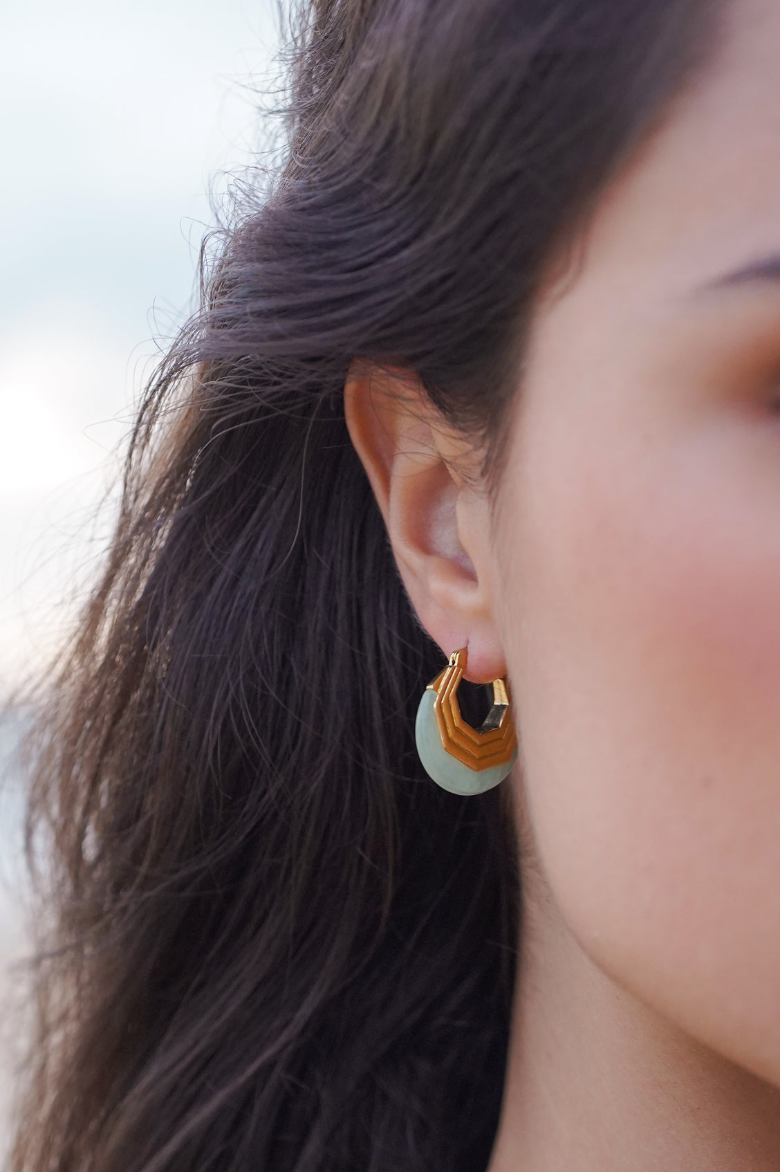 Green Half Moon Hinge Hoops