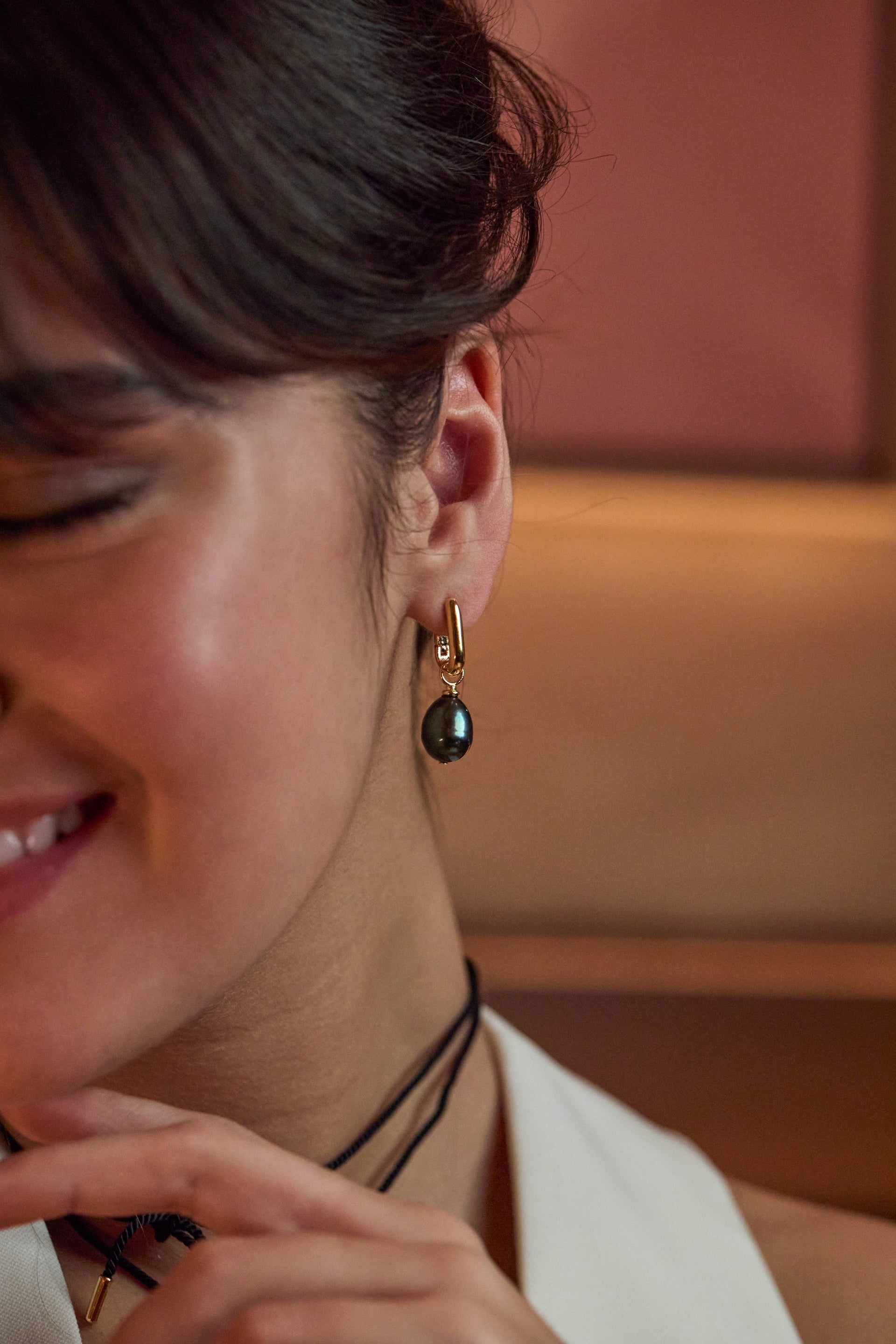 Blue Pearl Drop Link Earrings