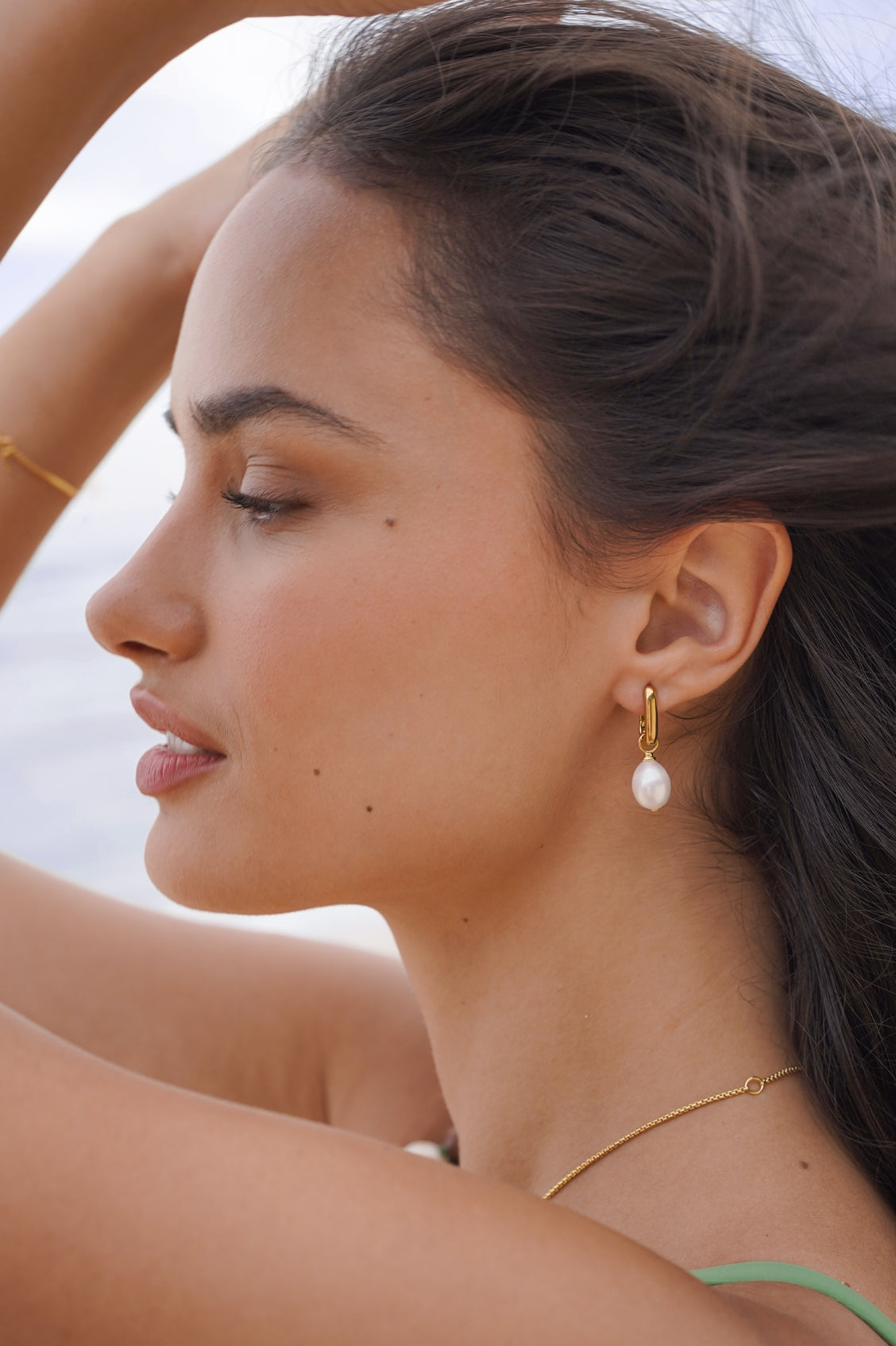 Pearl Drop Hoop Earrings
