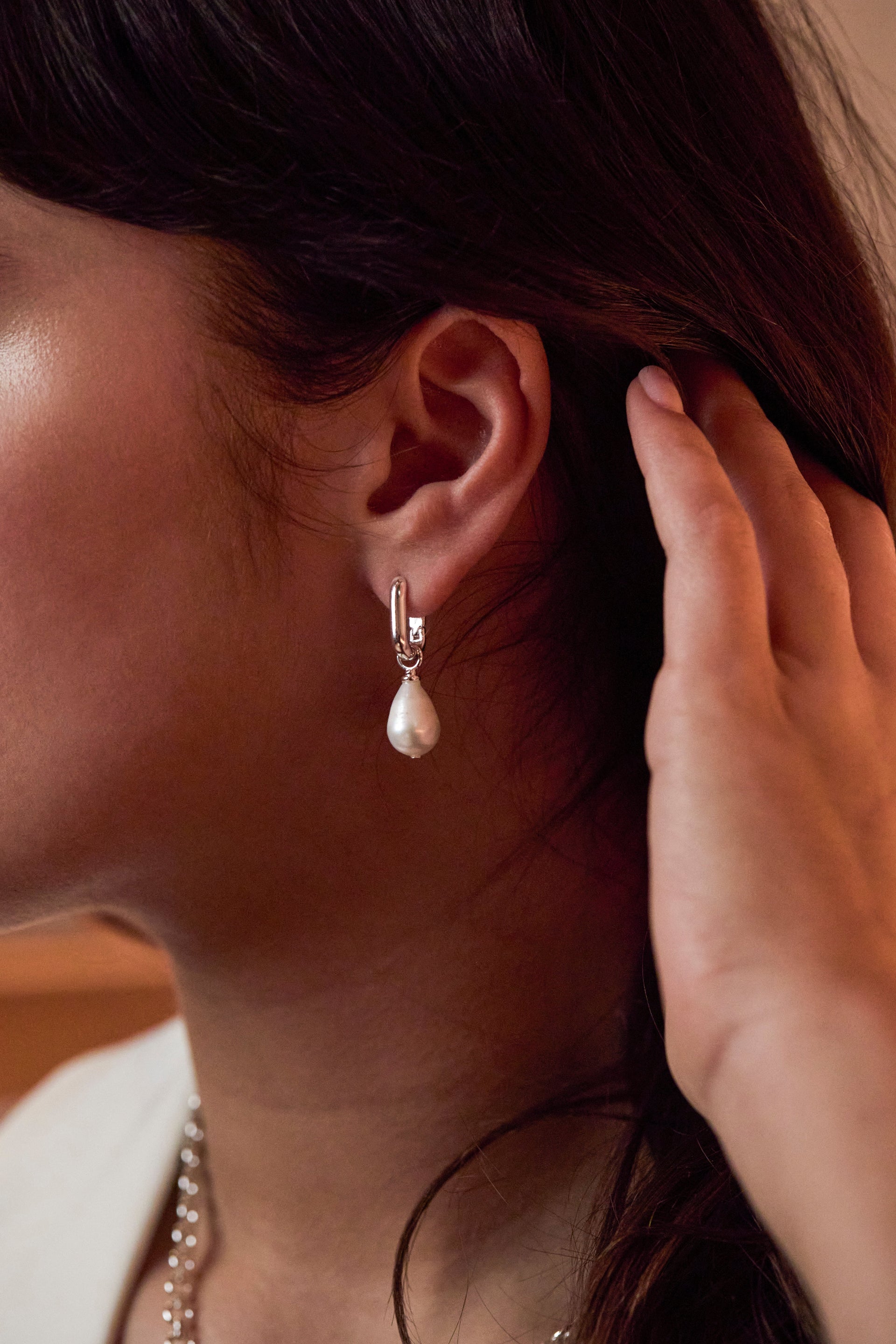 Pearl Drop Link Earrings