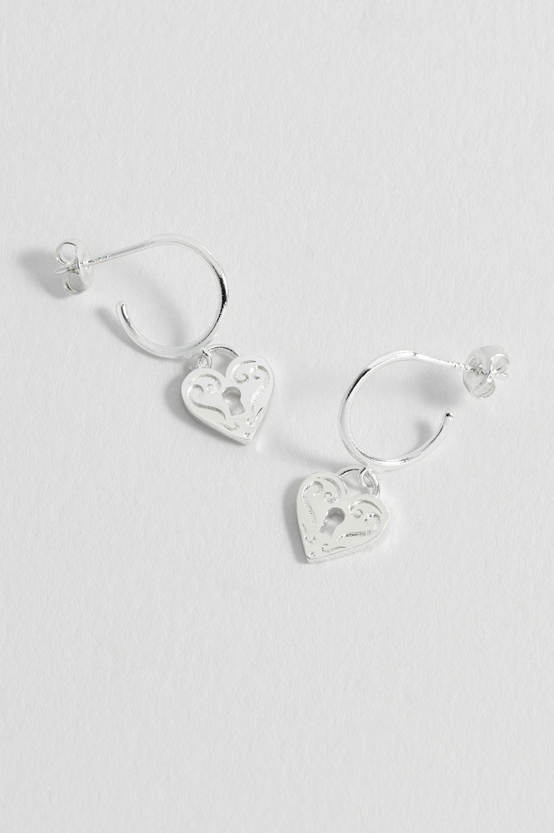 Engraved Heart Padlock Hoop Earrings