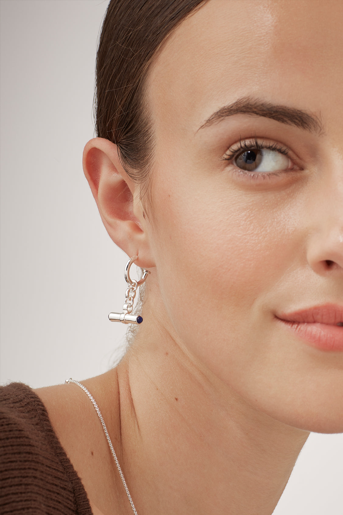 Lapis Lazuli Cabochon T-Bar Hoop Earrings