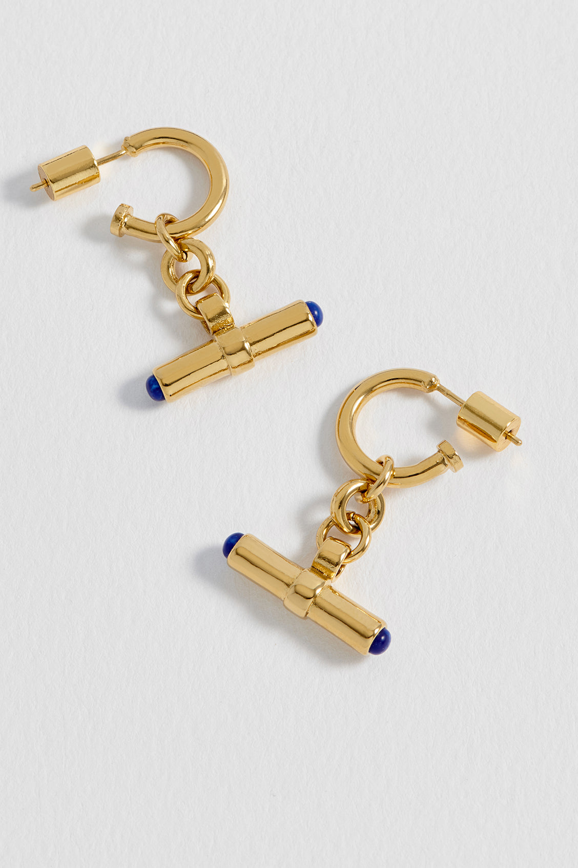 Lapis Lazuli Cabochon T-Bar Hoop Earrings
