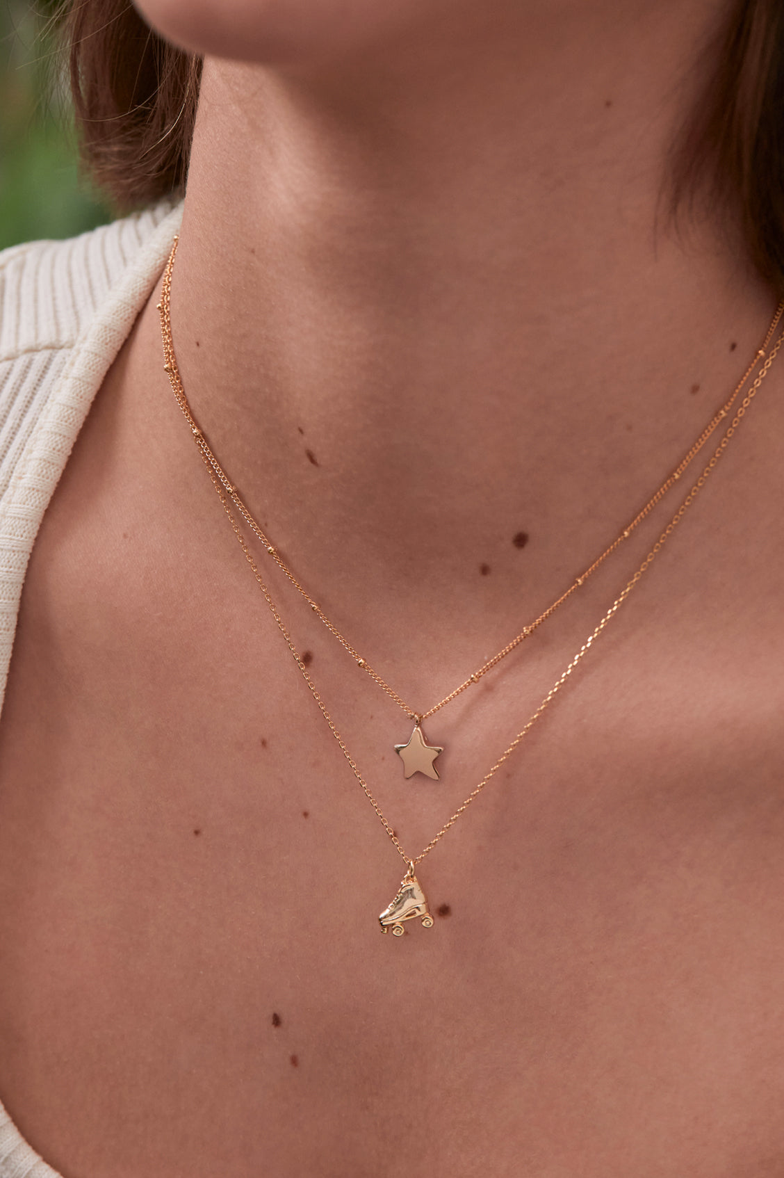 Hand Drawn Star Pendant Beaded Chain Necklace