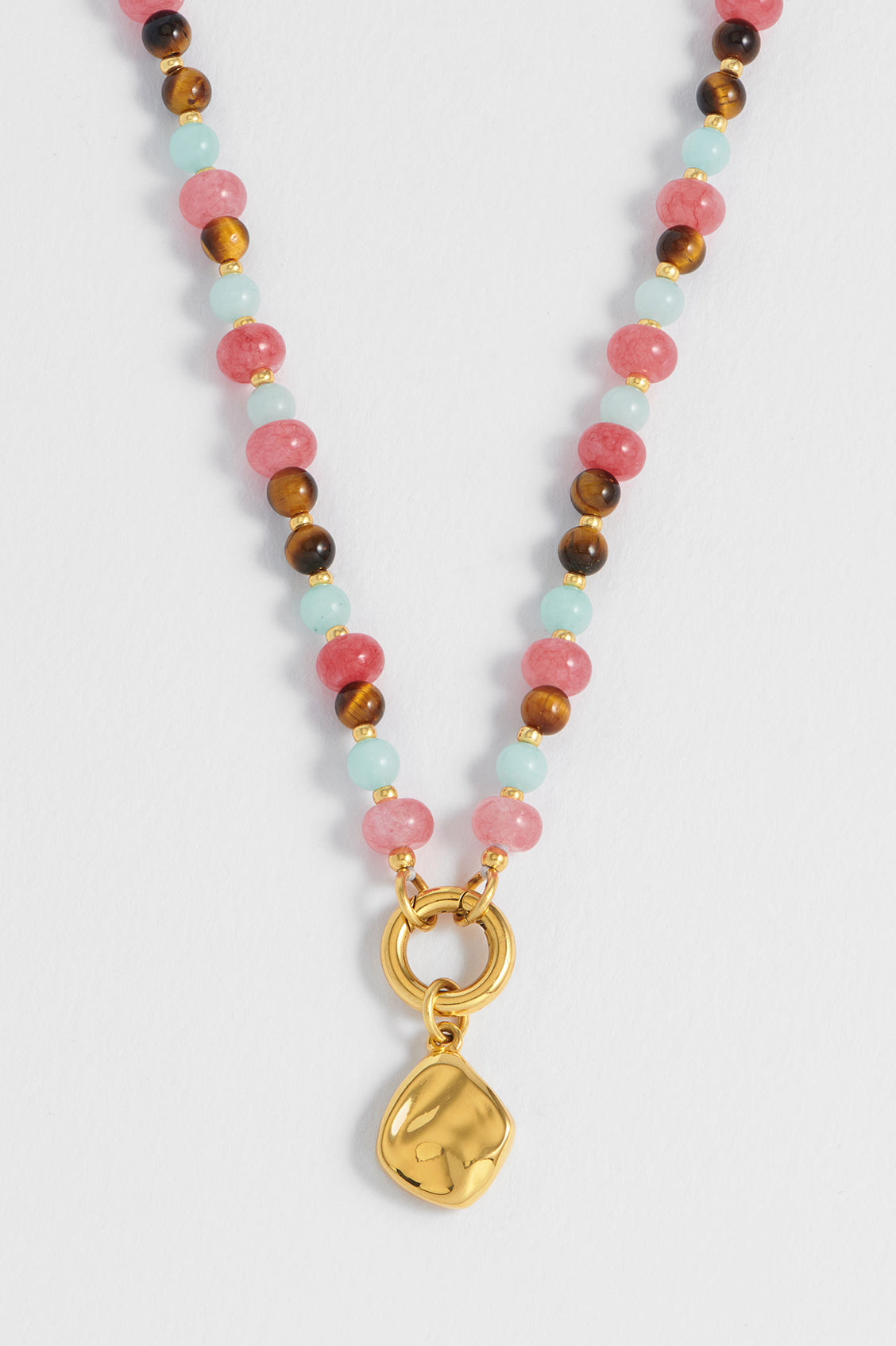 Multi Facet Gemstone Spring Clasp Necklace