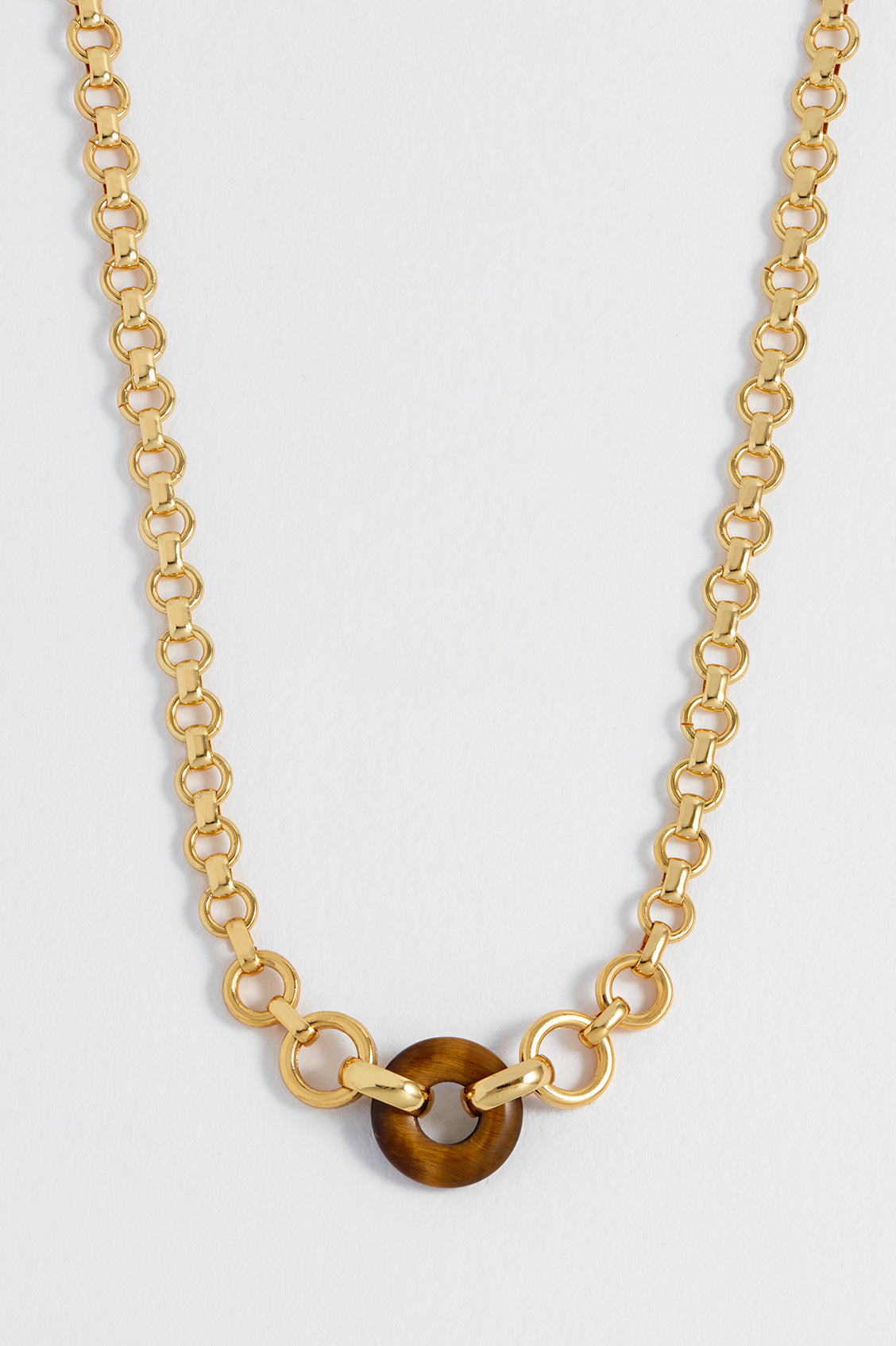 Tigers Eye Graduated Round Link Chain Necklace