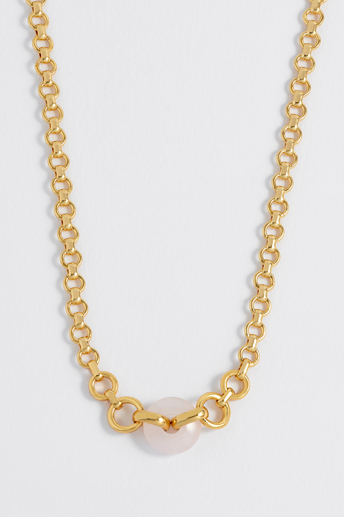 Rose Quartz Graduated Round Link Chain Necklace