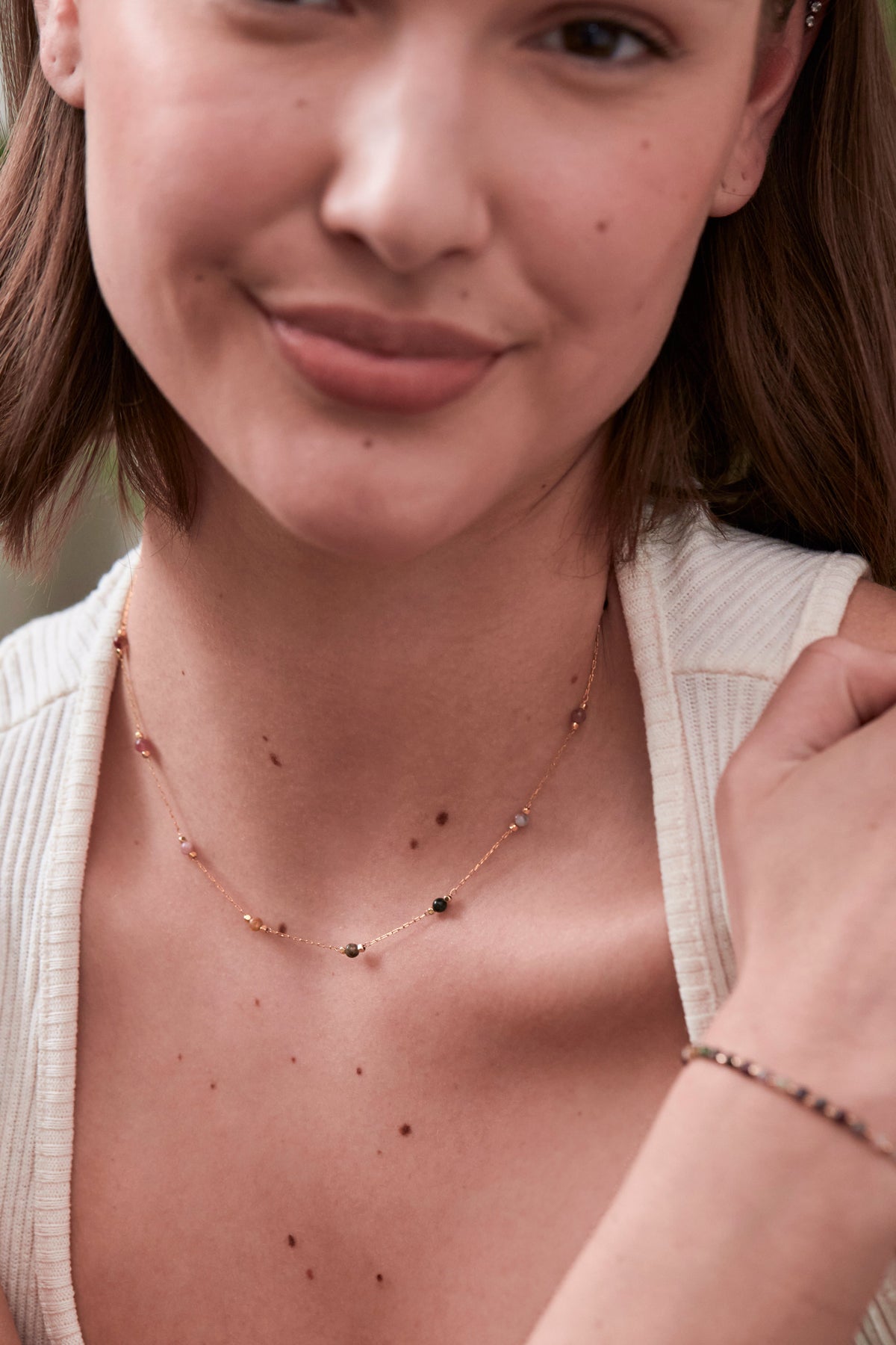 Wellness Tourmaline Beaded Chain Necklace