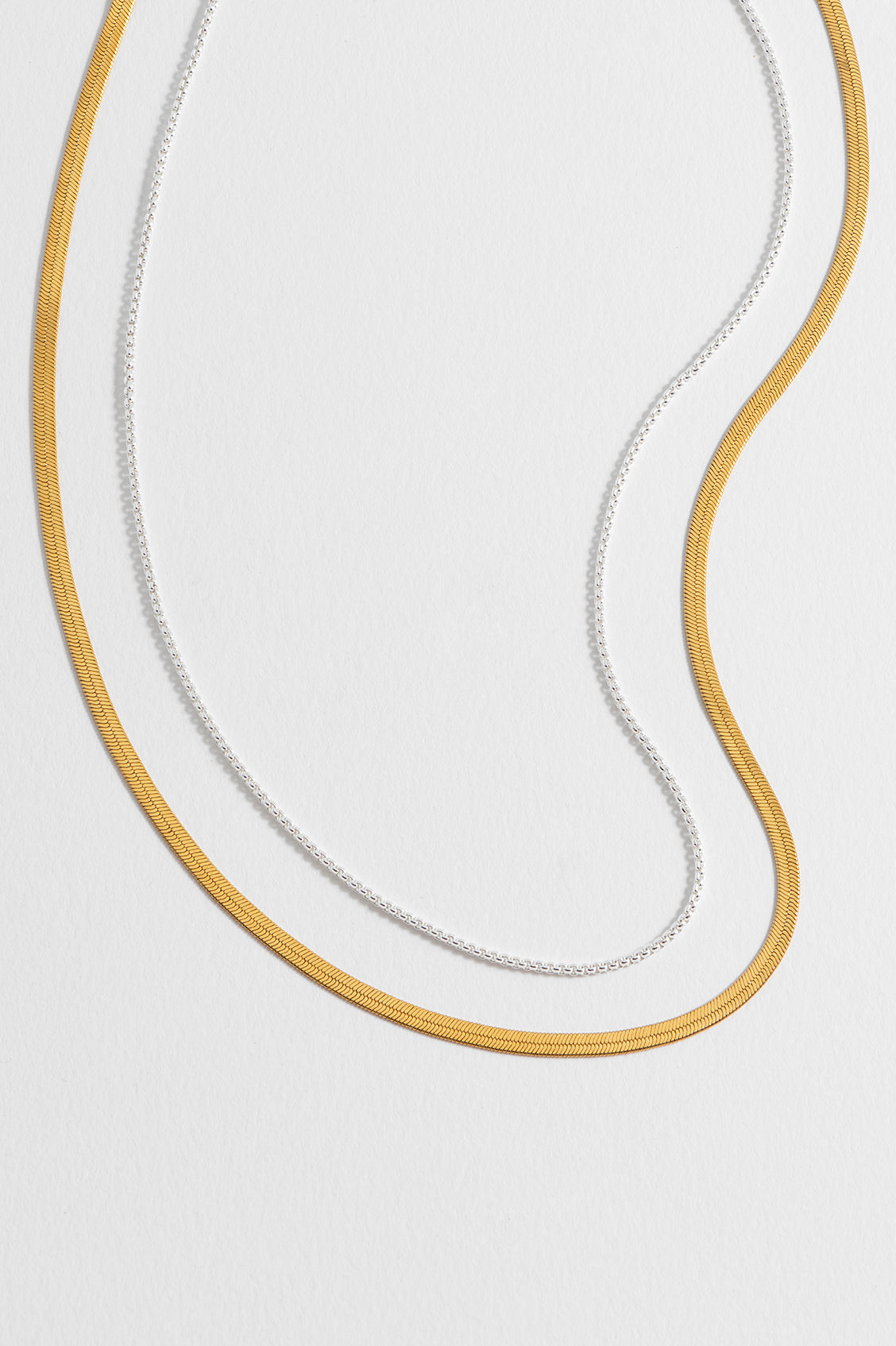 Mixed Metal Herringbone Chain Double Necklace