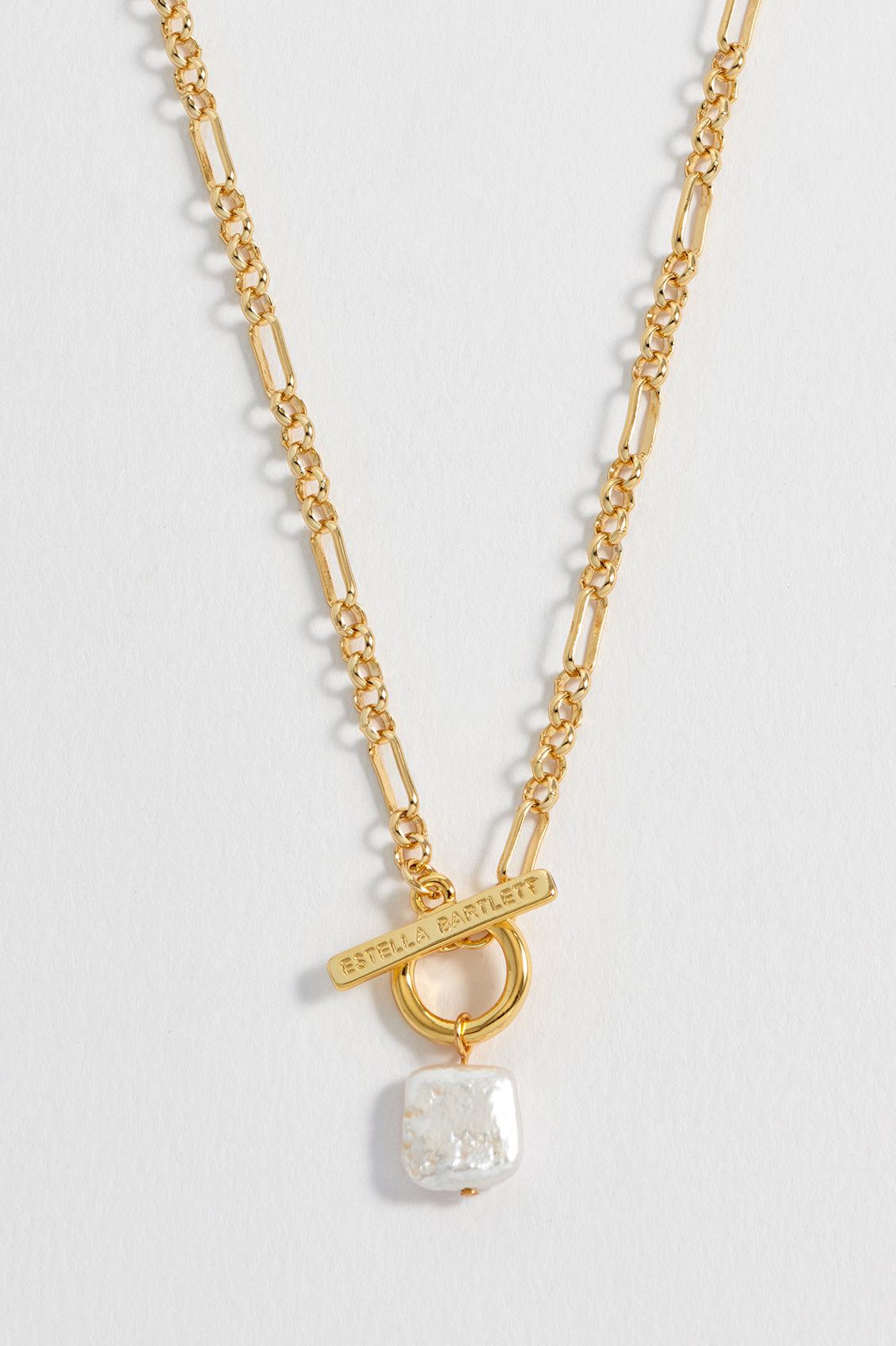 Square Baroque Pearl T-Bar Necklace