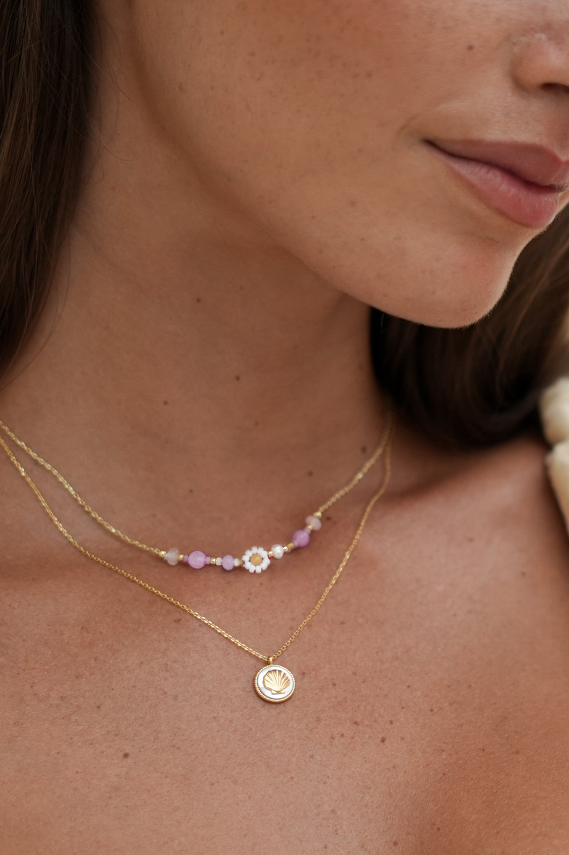 Mother-of-Pearl Seashell Coin Necklace
