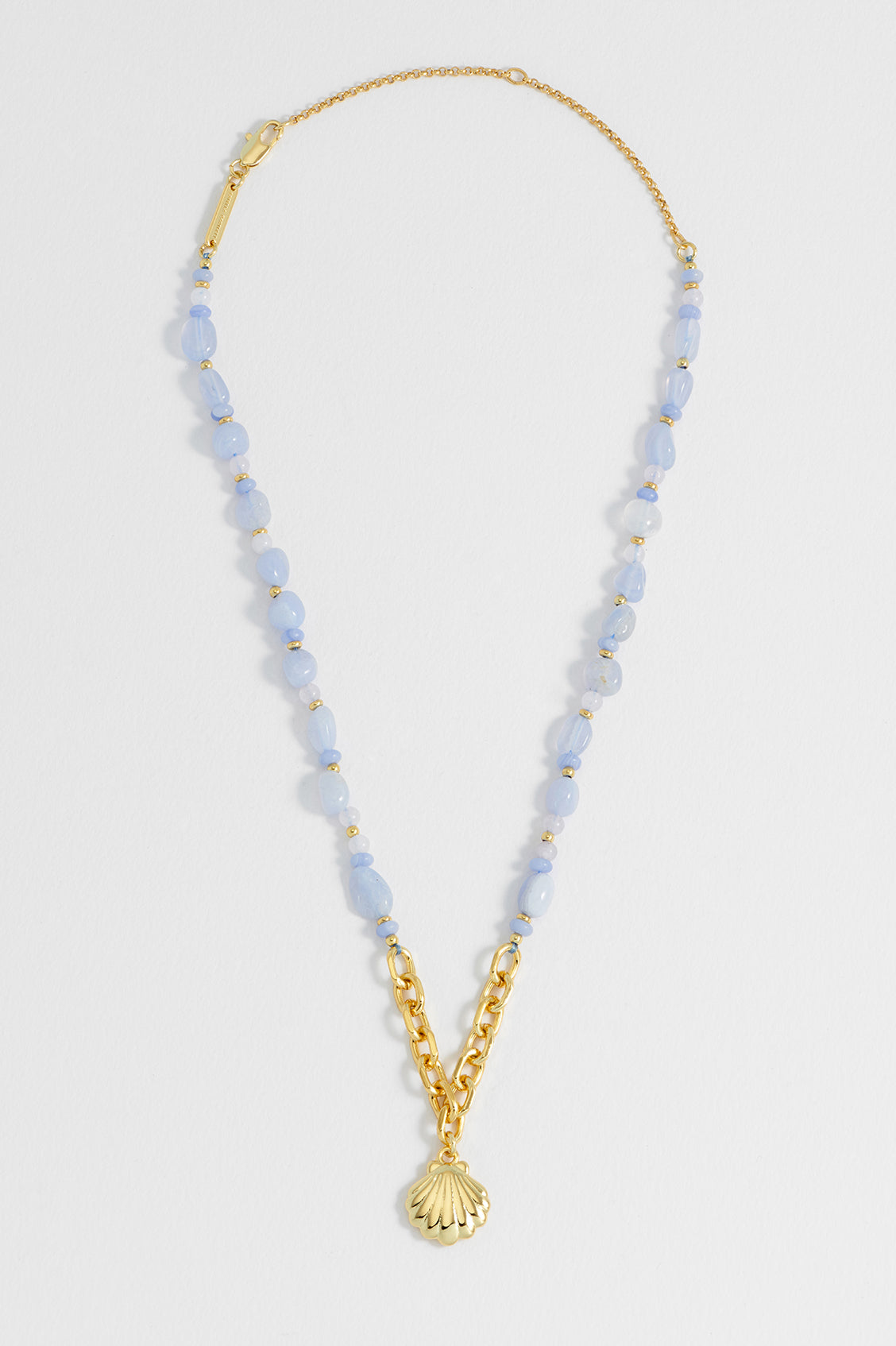 Blue Gemstone Seashell Charm Necklace