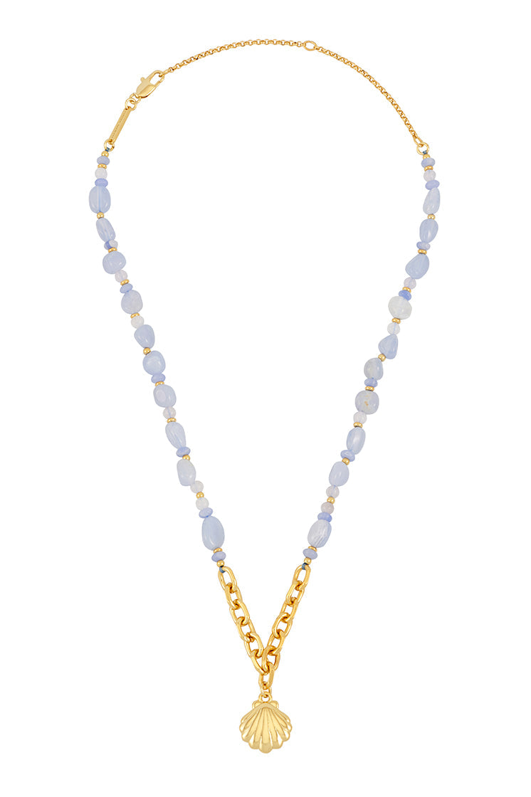Blue Gemstone Seashell Charm Necklace