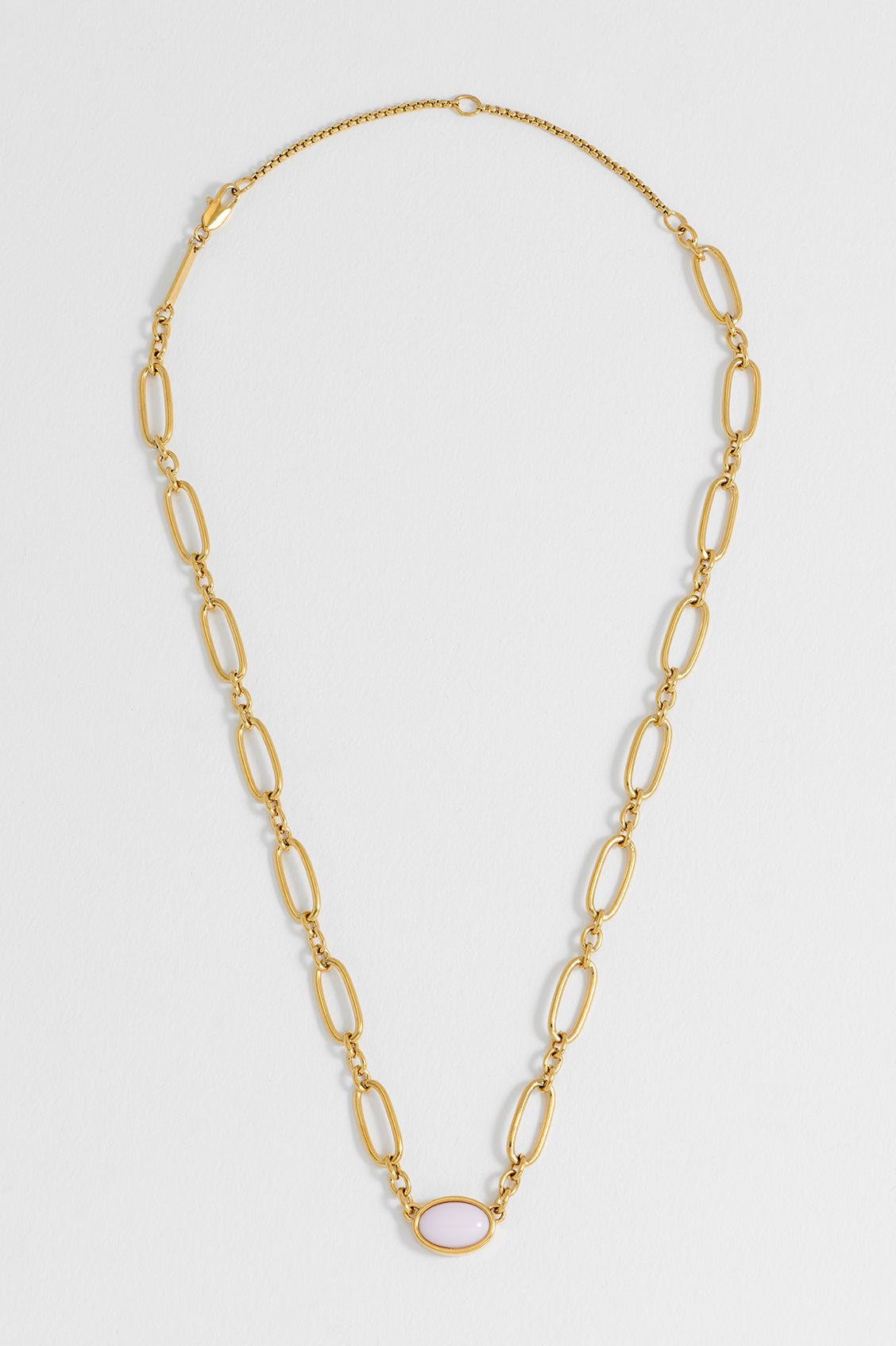 Rose Quartz Cabochon Chain Necklace