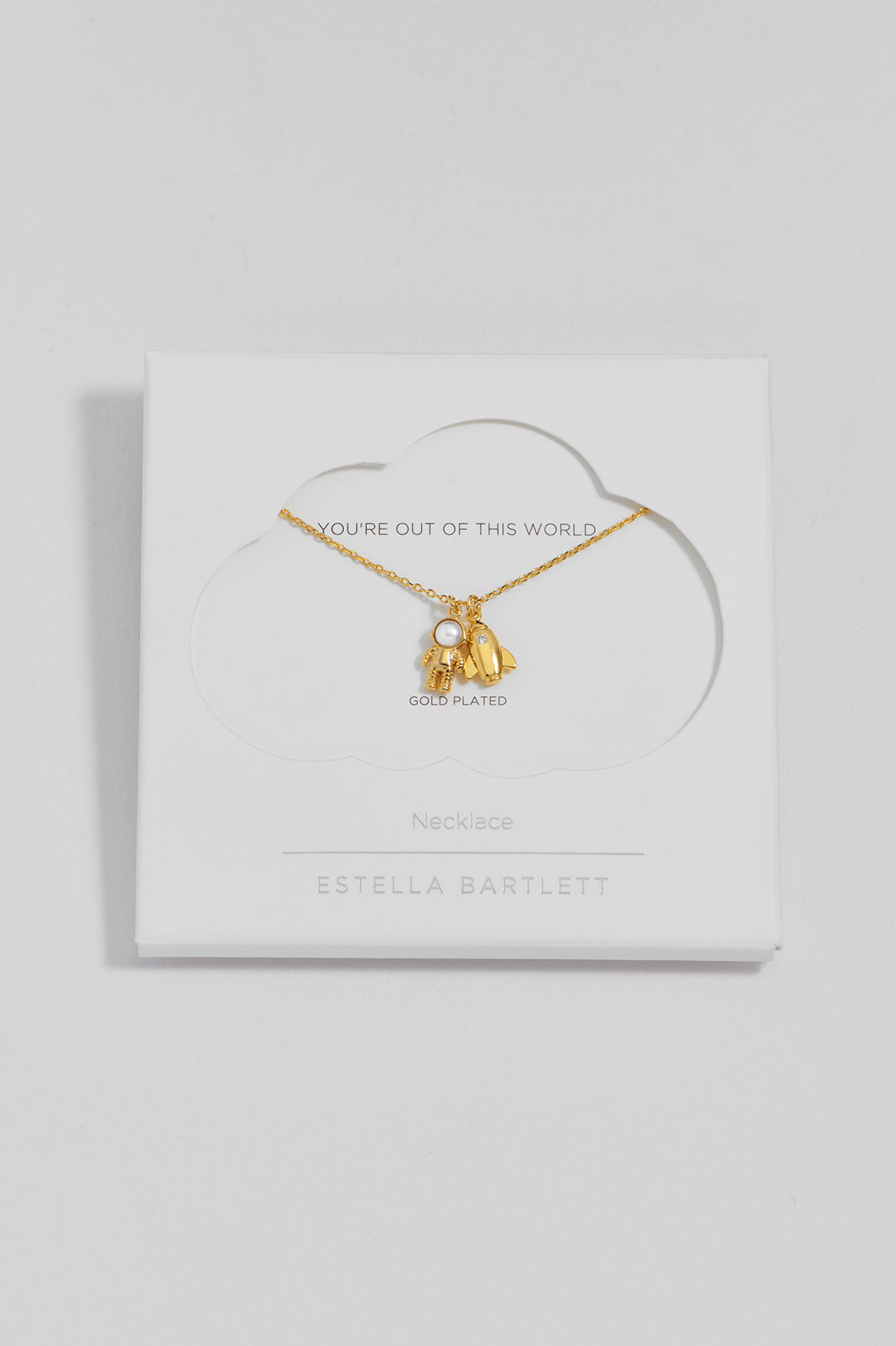 Spaceship and Pearl Astronaut Charm Necklace