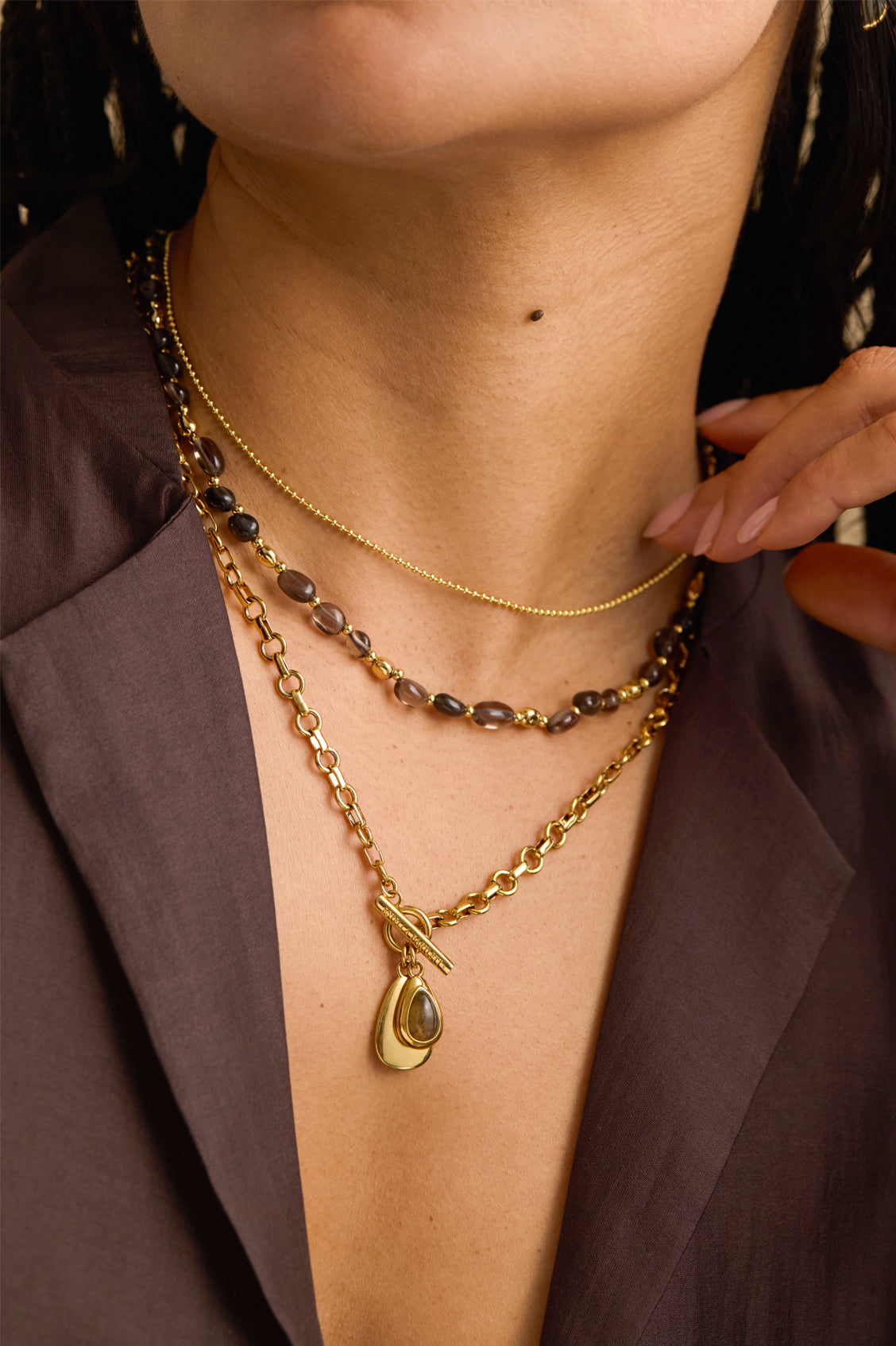 Double Pendant T-Bar Necklace
