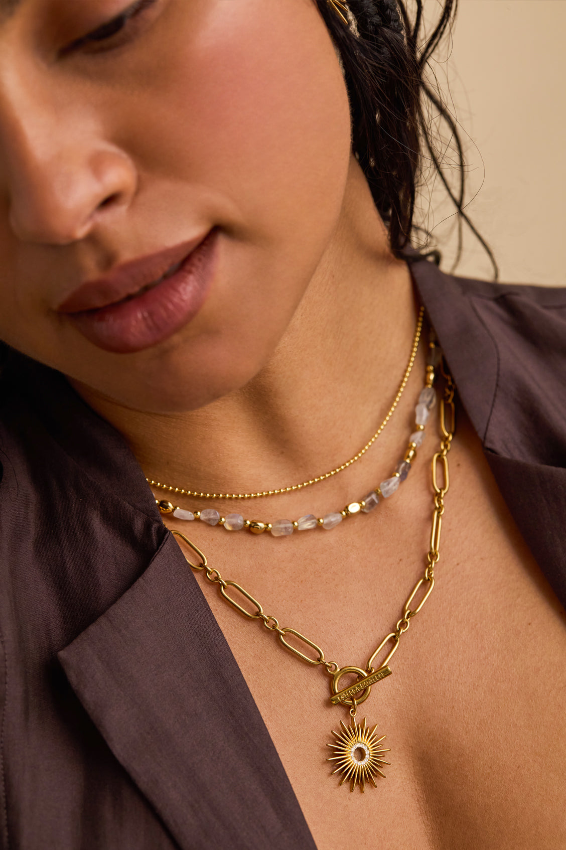 CZ Sunburst T-Bar Necklace
