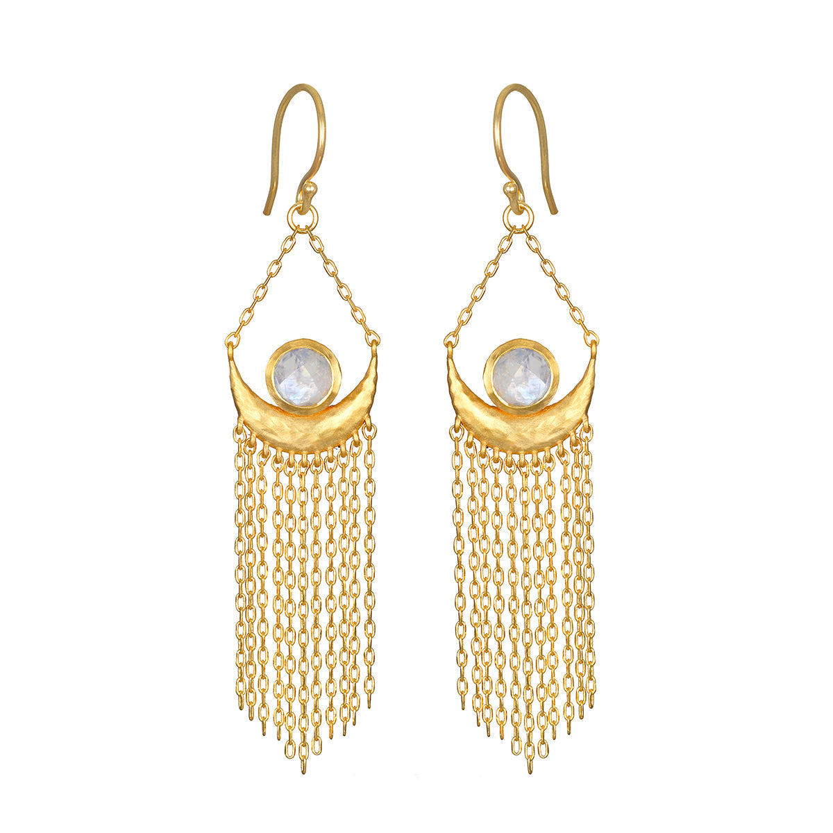 Cascade of Starlight Moonstone Fringe Drop Earrings