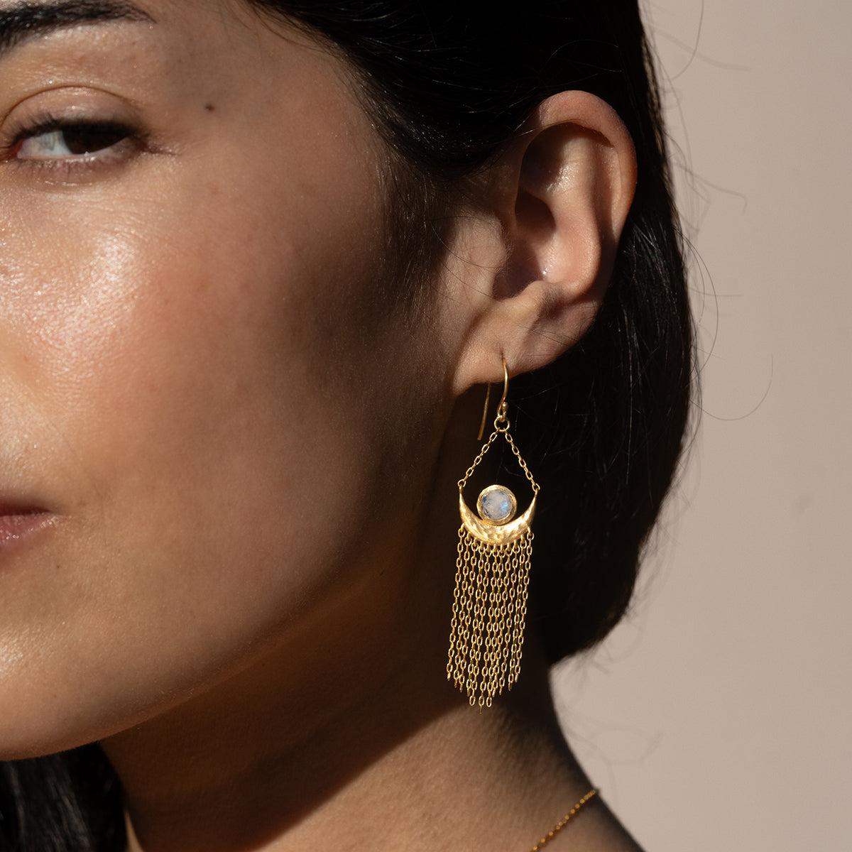Cascade of Starlight Moonstone Fringe Drop Earrings