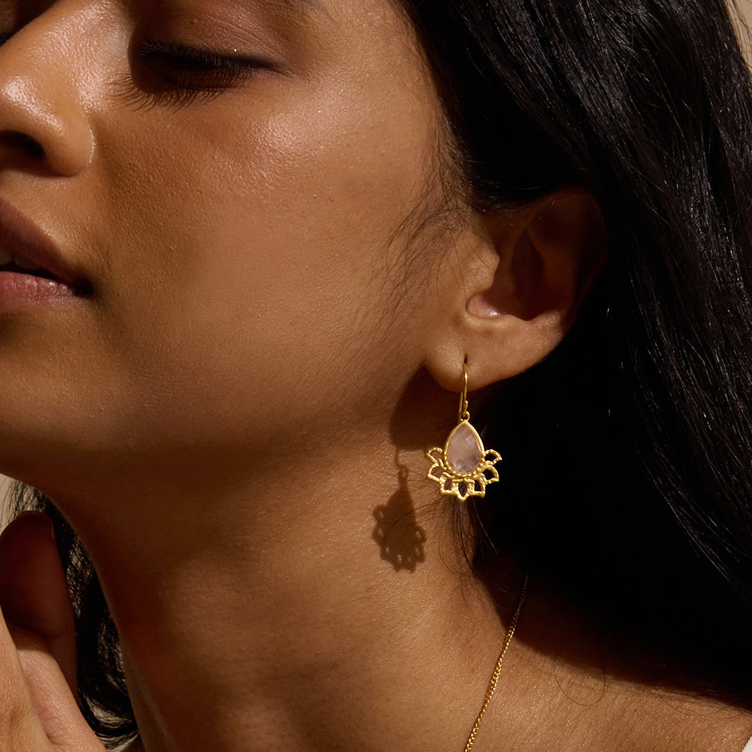 Awakened by Love Rose Quartz Lotus Petal Earrings