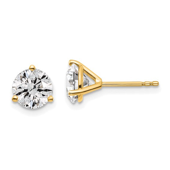 14k Yellow Gold 3-Prong Solitaire Martini Studs with Round Lab Grown Diamond